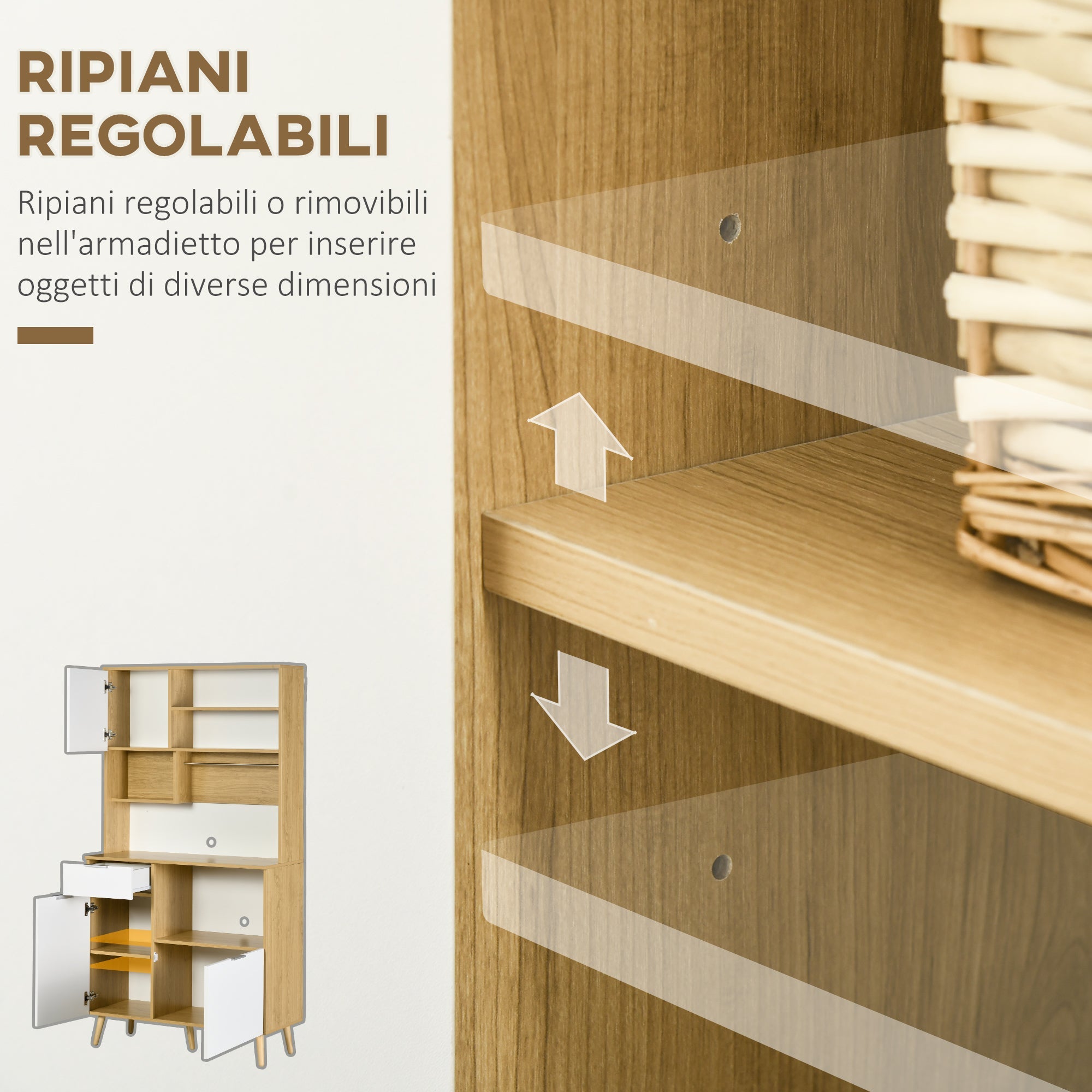 Easycomfort Dispensa da Cucina in Truciolato with Armadietti, Cassetti, Ripiani Regolabili e Appendino, 93x40x180 cm