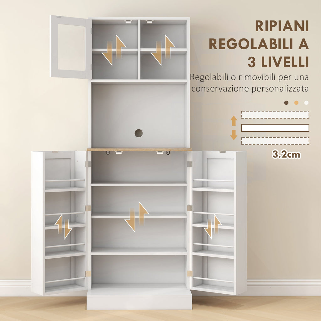 EasyComfort Dispensa da Cucina Porta Microonde with Ripiani Aperti e Armadietto with Portaspezie, 60x35x169 cm, white