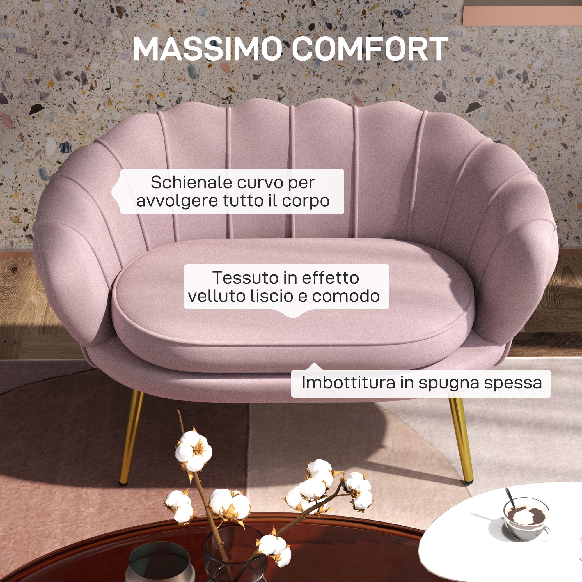 EasyComfort Divanetto 2-zits bank 130x77x77 cm, roze