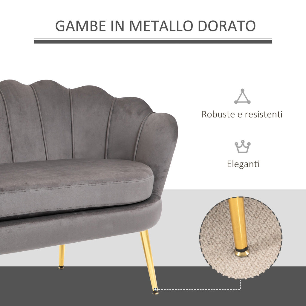 Easycomfort Divanetto 2 Posti in Tessuto Effetto Velluto with Braccioli, Divano Moderno with Seduta Imbottita per Camera da Letto e Soggiorno, 133x63x75cm, Grigio