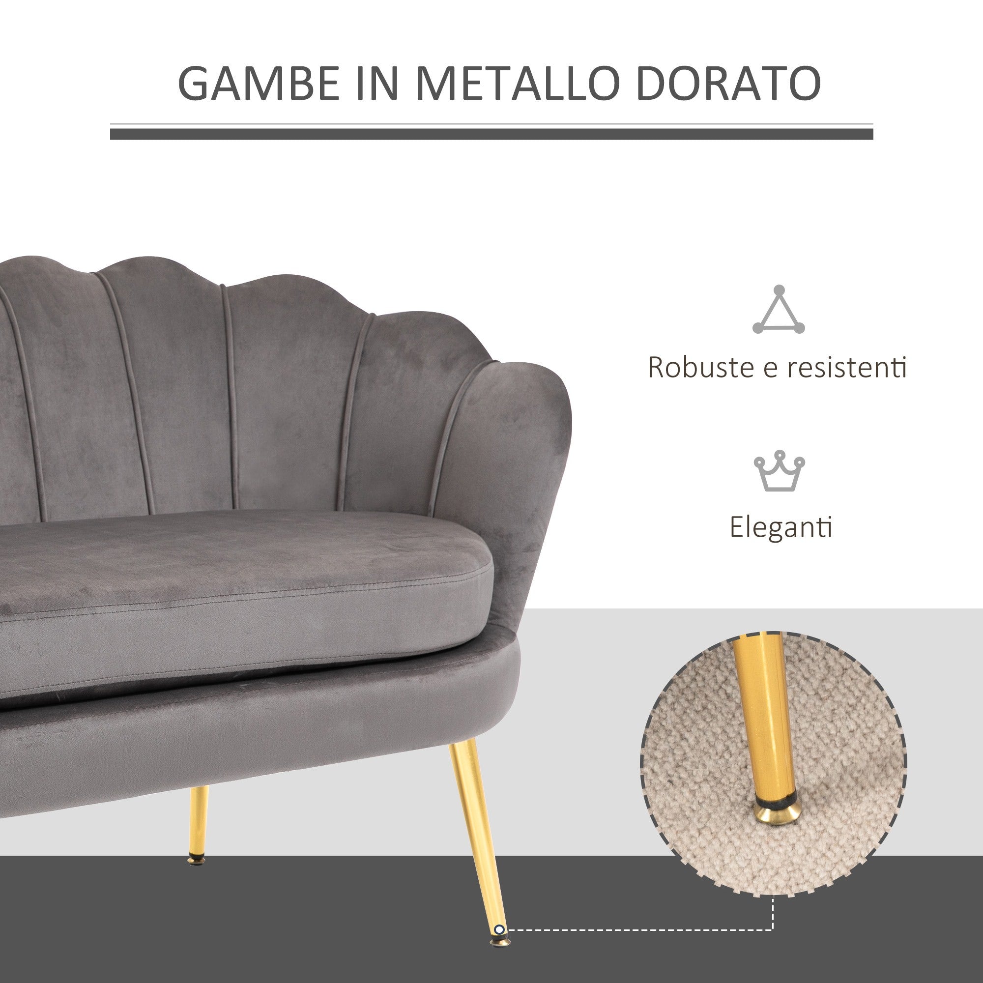 Easycomfort Divanetto 2 Posti in Tessuto Effetto Velluto with Braccioli, Divano Moderno with Seduta Imbottita per Camera da Letto e Soggiorno, 133x63x75cm, Grigio