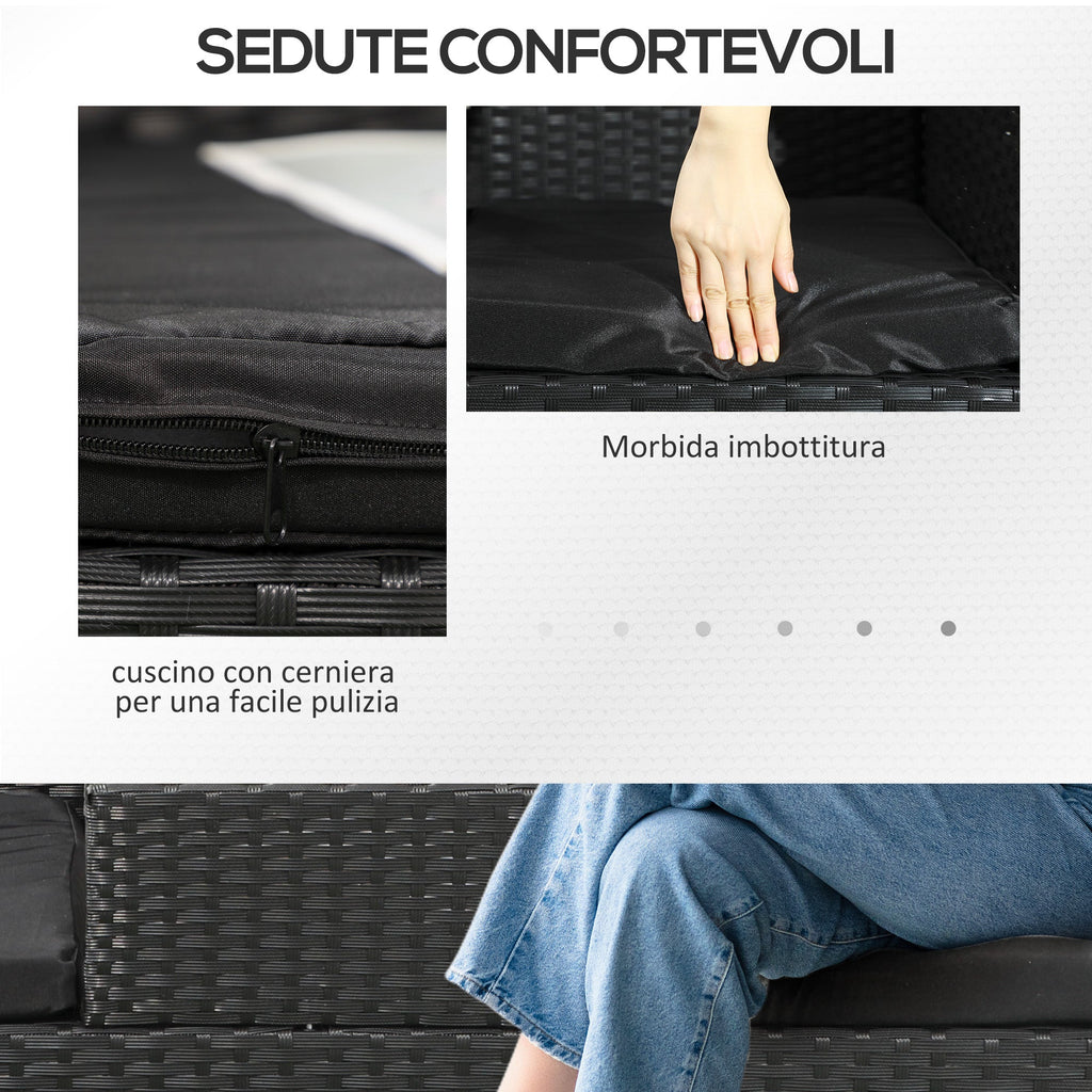 EasyComfort 2-zits buitenbank met tafeltje 137x59x82 cm, zwart