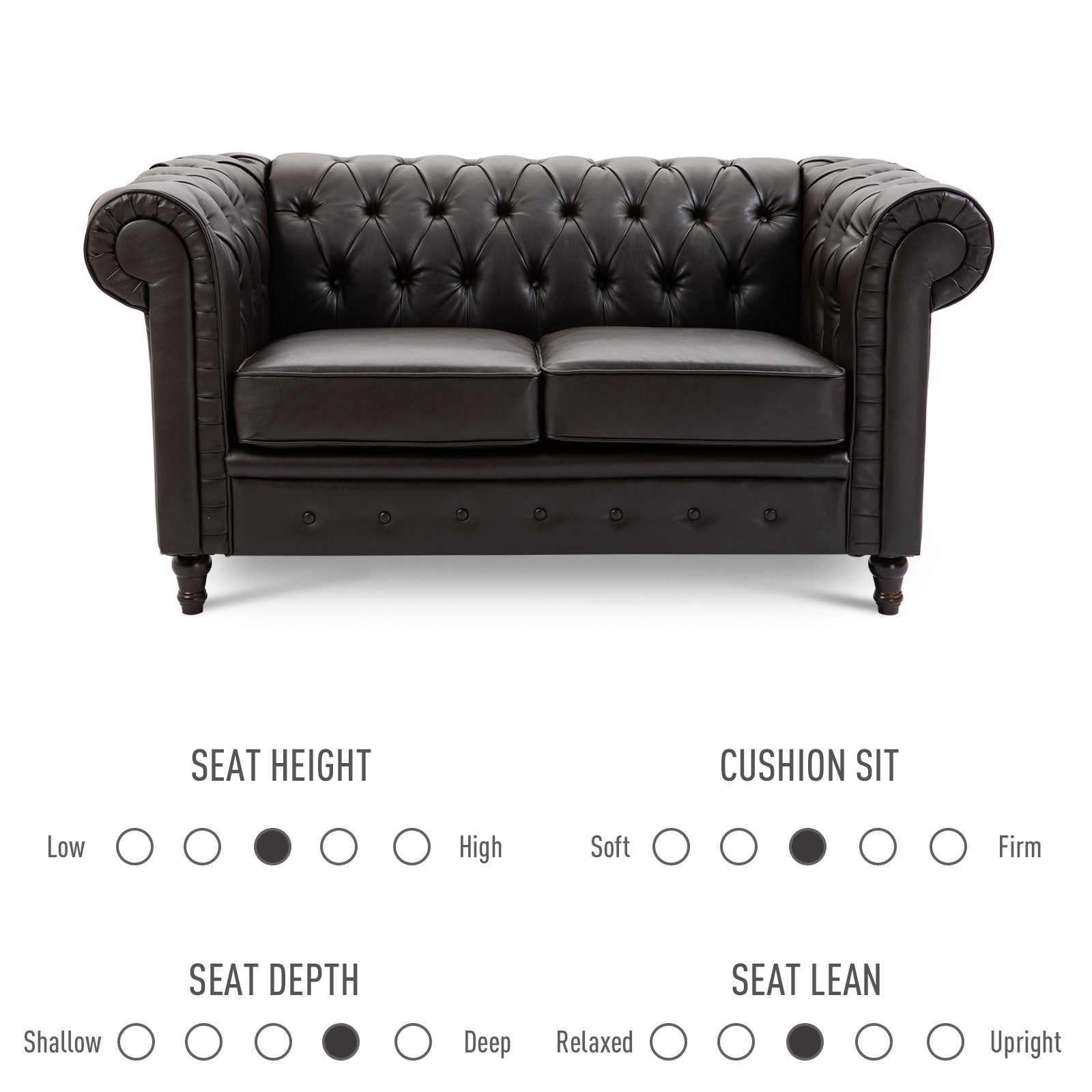 EasyComfort 2-zits Chesterfield-bank PU-leer, 160x84x80 cm