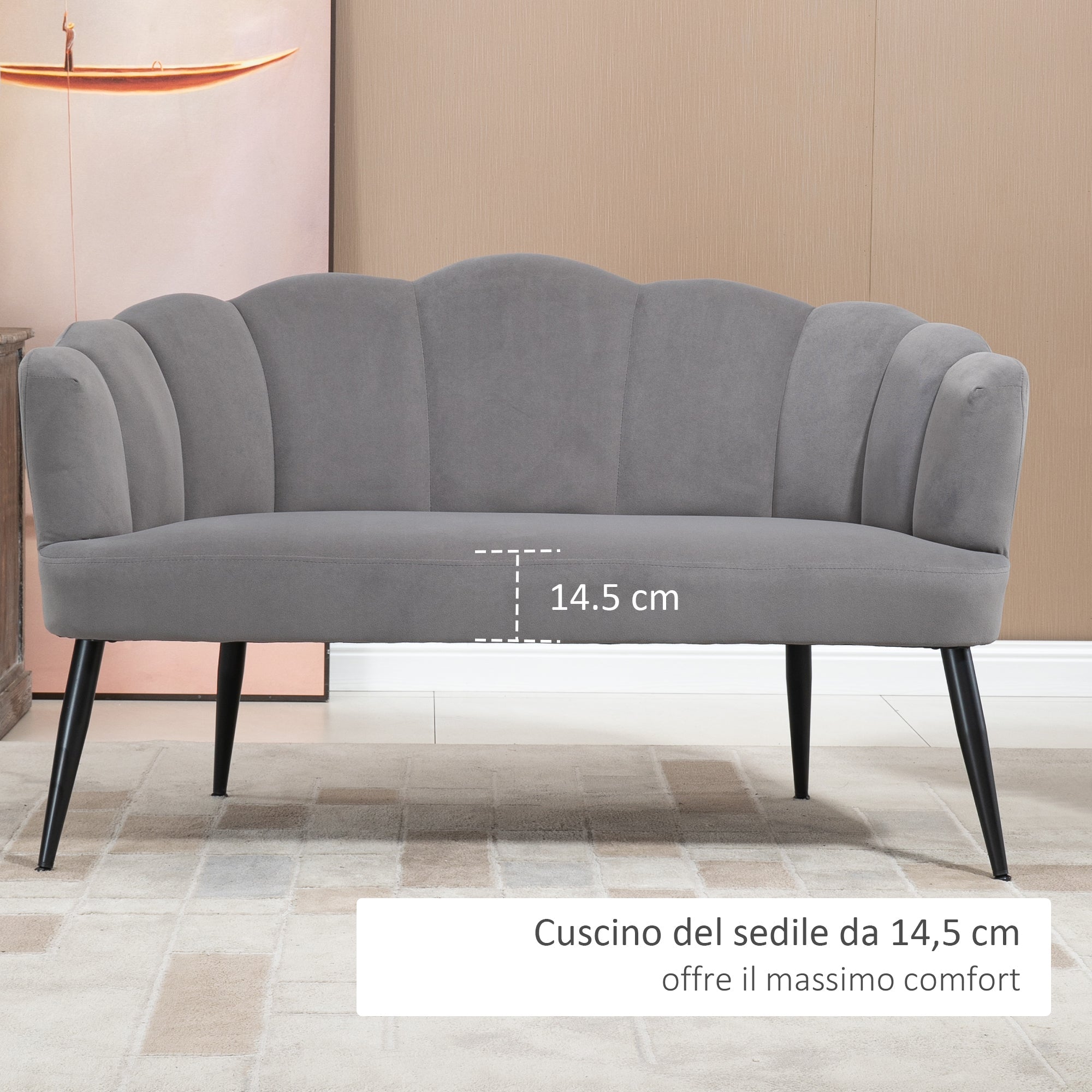EasyComfort Divano 2-zitsbank fluweel 132x66x80 cm, grijs