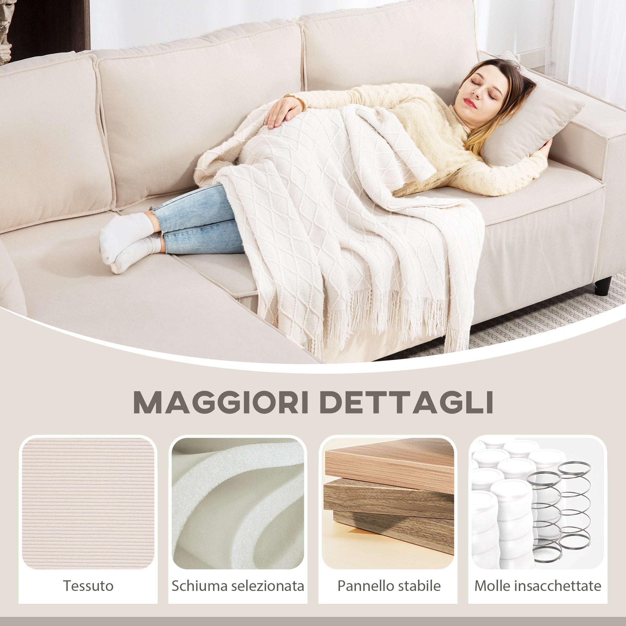 EasyComfort Divano 3-zits hoekbank met chaise-longue 241x153x83 cm crème