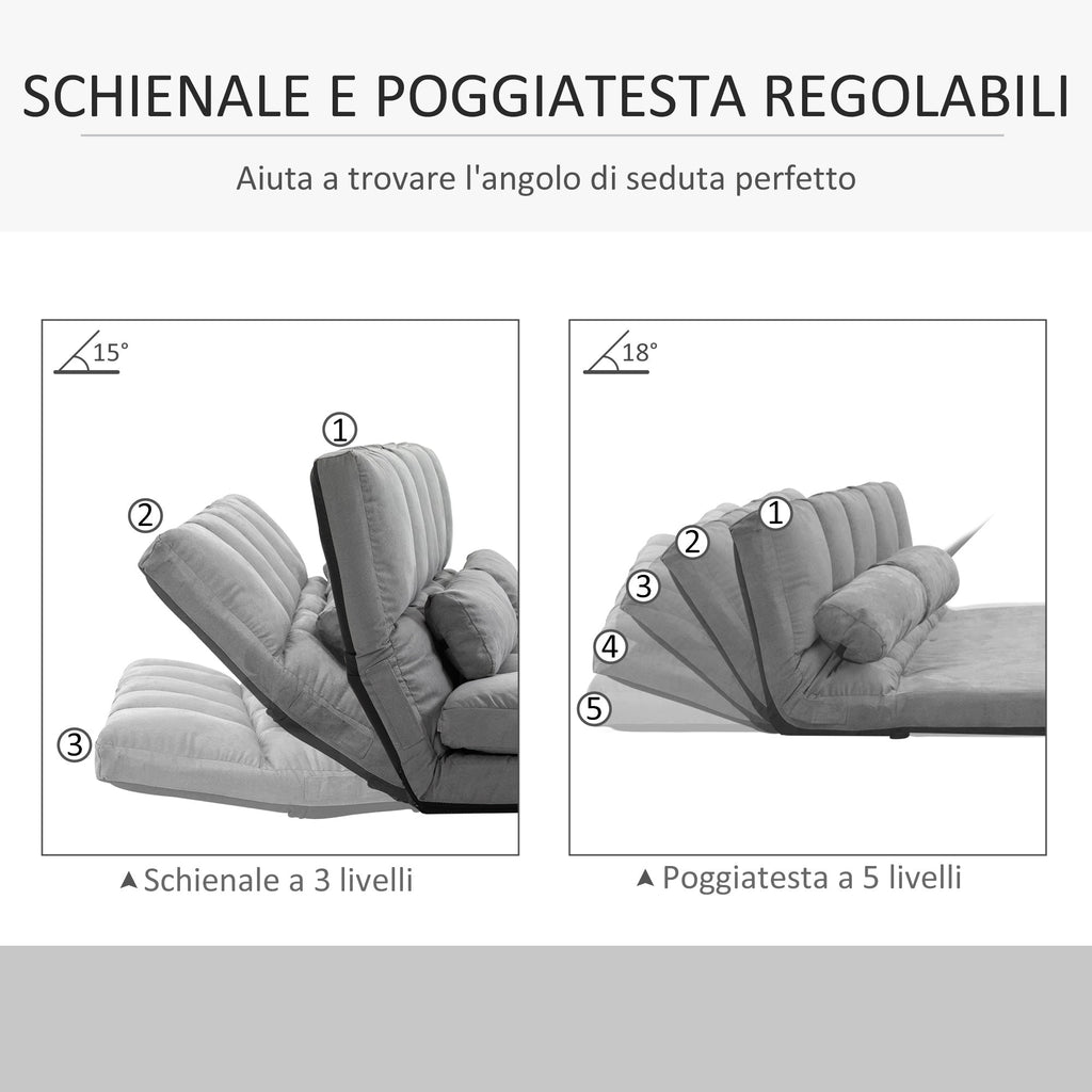 Easycomfort Divano da Terra Pieghevole a Lettino, Schienale Reclinabile su 7 Livelli e Cuscini, Divano Moderno per TV, Giochi, Lettura, Yoga, Ufficio, 130x73x60 cm, Grigio Chiaro