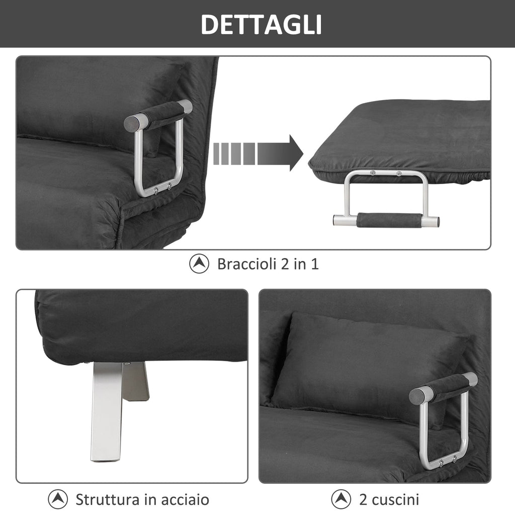 Easycomfort Divano Letto 2 Posti in Similpelle e Acciaio with Seduta Regolabile in 5 Posizioni, 105x80x78 cm, Grigio