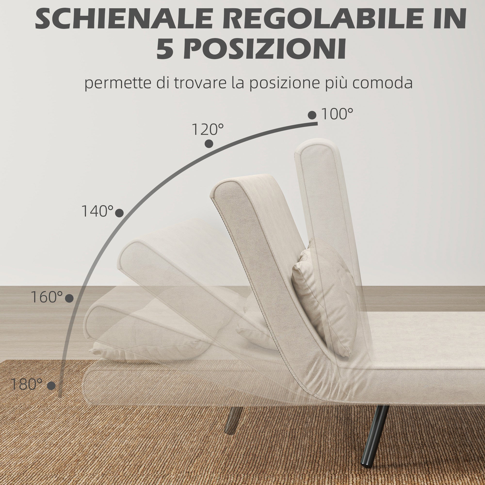 EasyComfort Divano Letto 3 in 1 in Tessuto Effetto Velluto with Schienale Regolabile e 2 Cuscini, 102x73x81 cm, white Crema