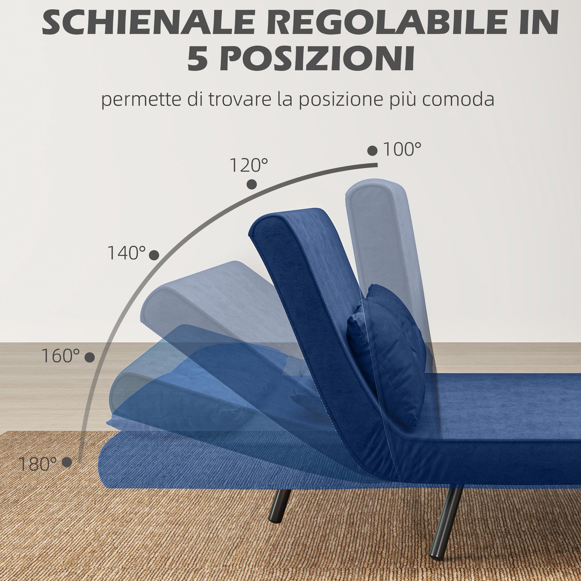 EasyComfort Slaapbank 3-in-1, verstelbare rugleuning, 102x73x81 cm Blauw