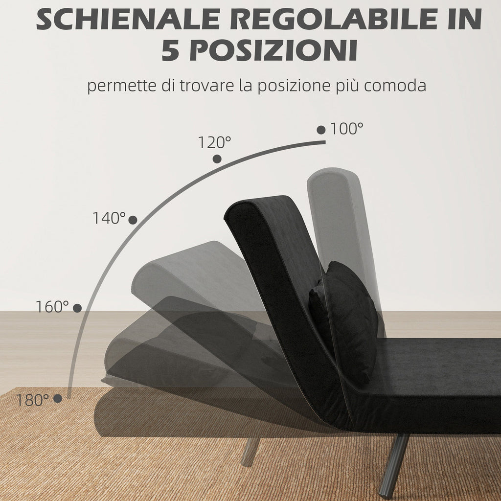 EasyComfort Divano Letto 3 in 1 in Tessuto Effetto Velluto with Schienale Regolabile e 2 Cuscini, 102x73x81 cm, black