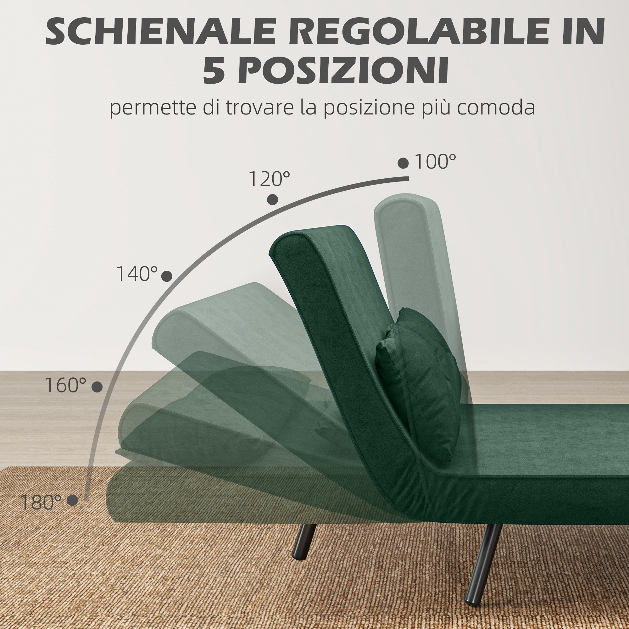 EasyComfort 3-in-1 slaapbank, verstelbare rugleuning, 102x73x81 cm, groen