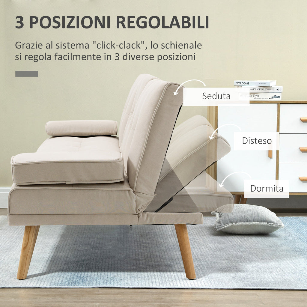Easycomfort Divano Letto 3 Posti Reclinabile with Rivestimento Effetto Lino e Tavolino a Ribalta, Beige