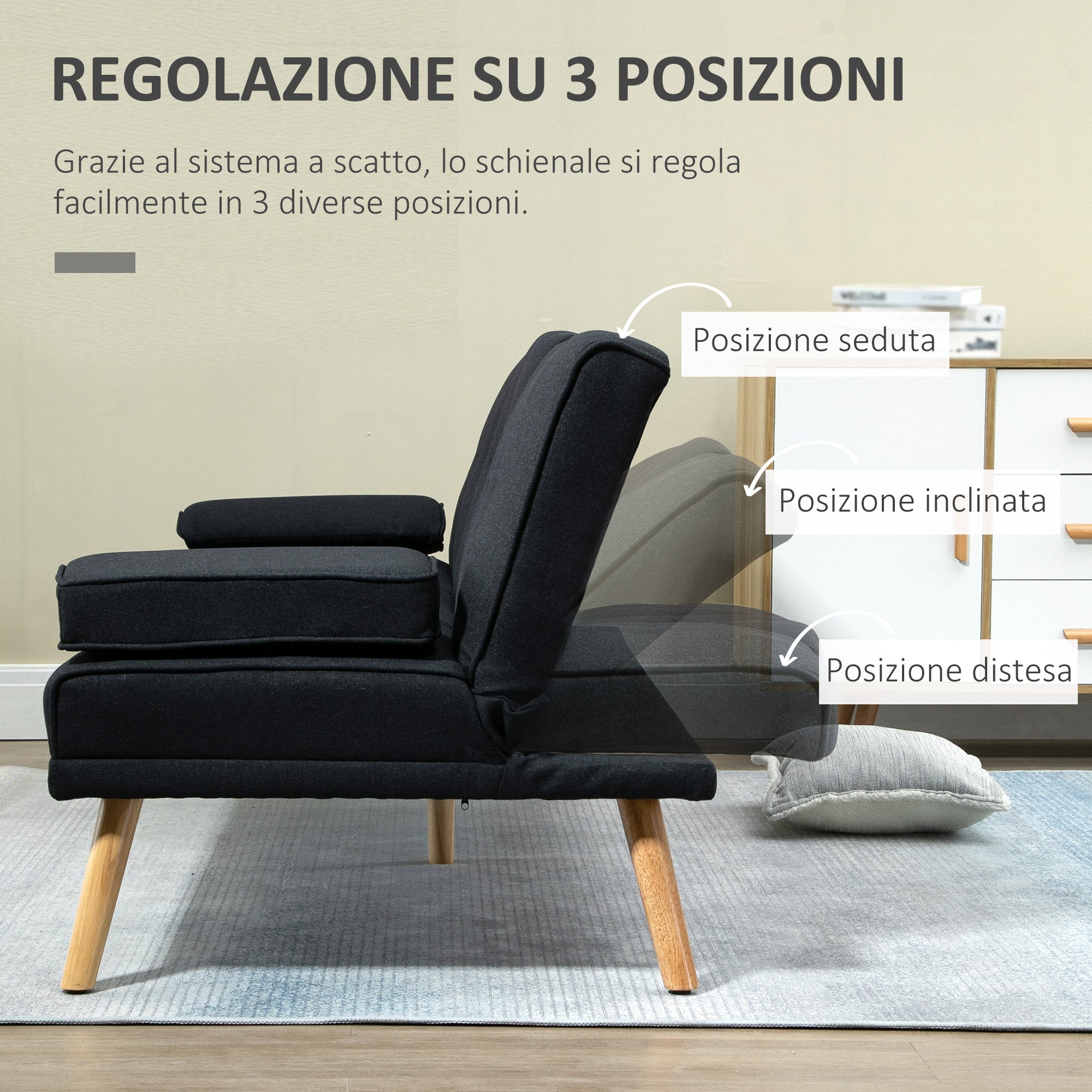 EasyComfort Divano Letto 3 Posti Reclinabile with Rivestimento Effetto Lino e Tavolino a Ribalta, Grigio