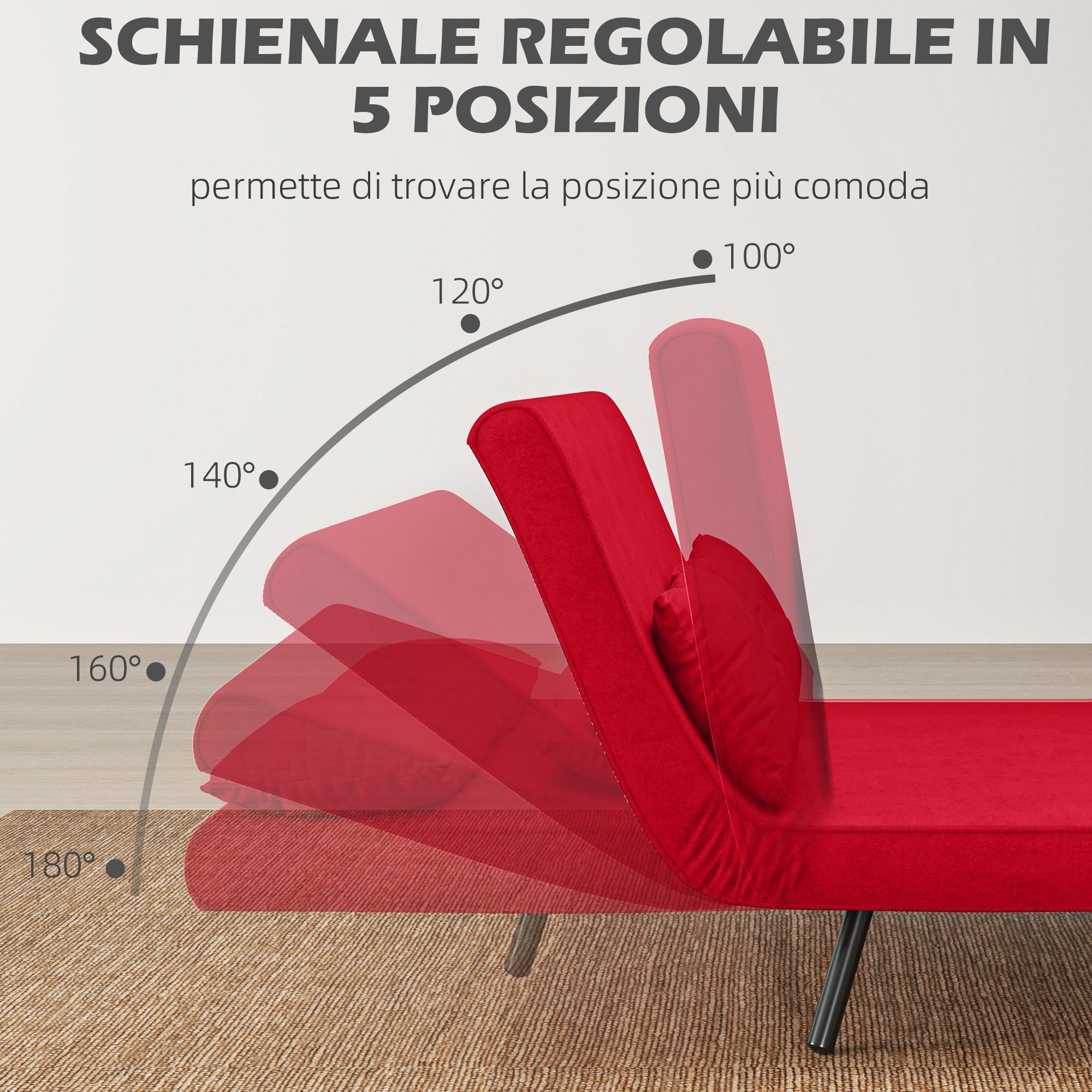 EasyComfort Slaapbank velours verstelbare rugleuning 102x73x81 cm, rood