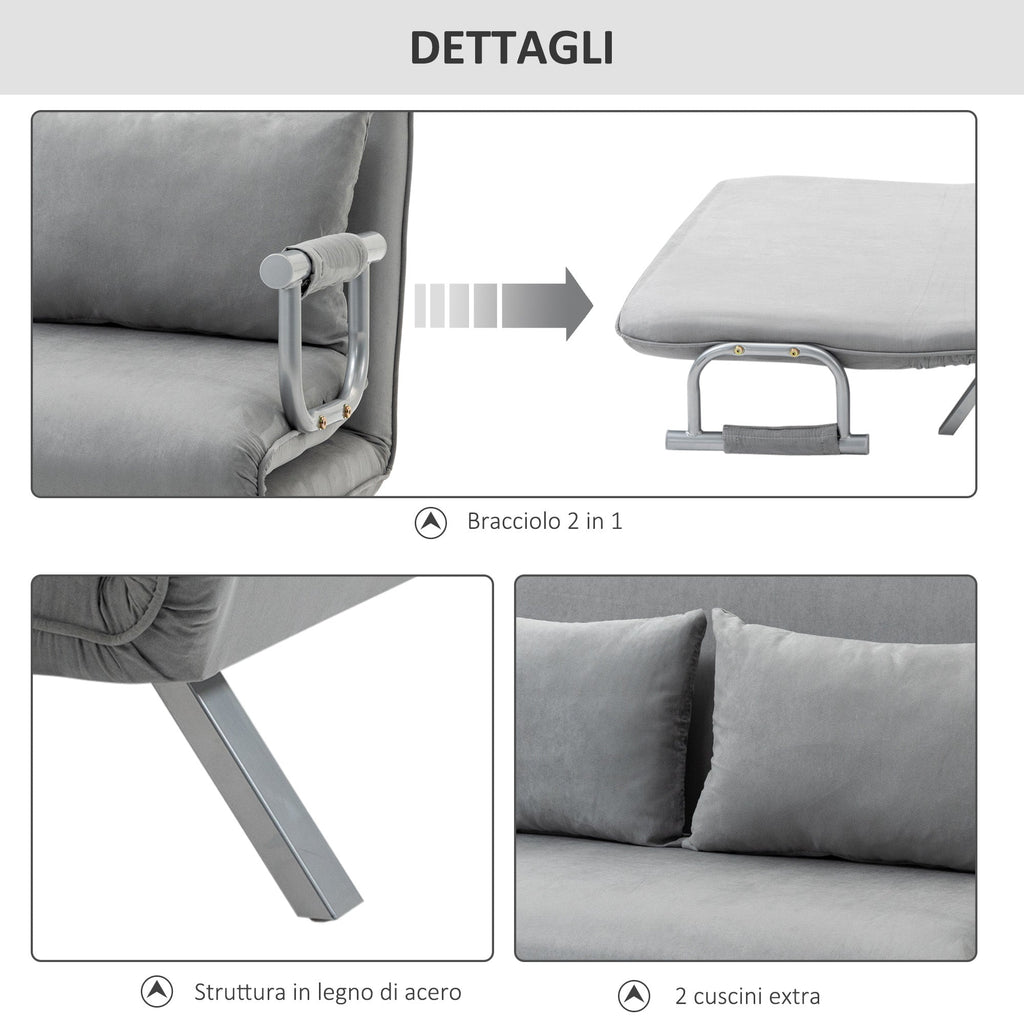 EasyComfort Divano Letto Singolo in Finta Pelle with Seduta Regolabile in 5 Posizioni, 105x80x78 cm, Grigio Chiaro