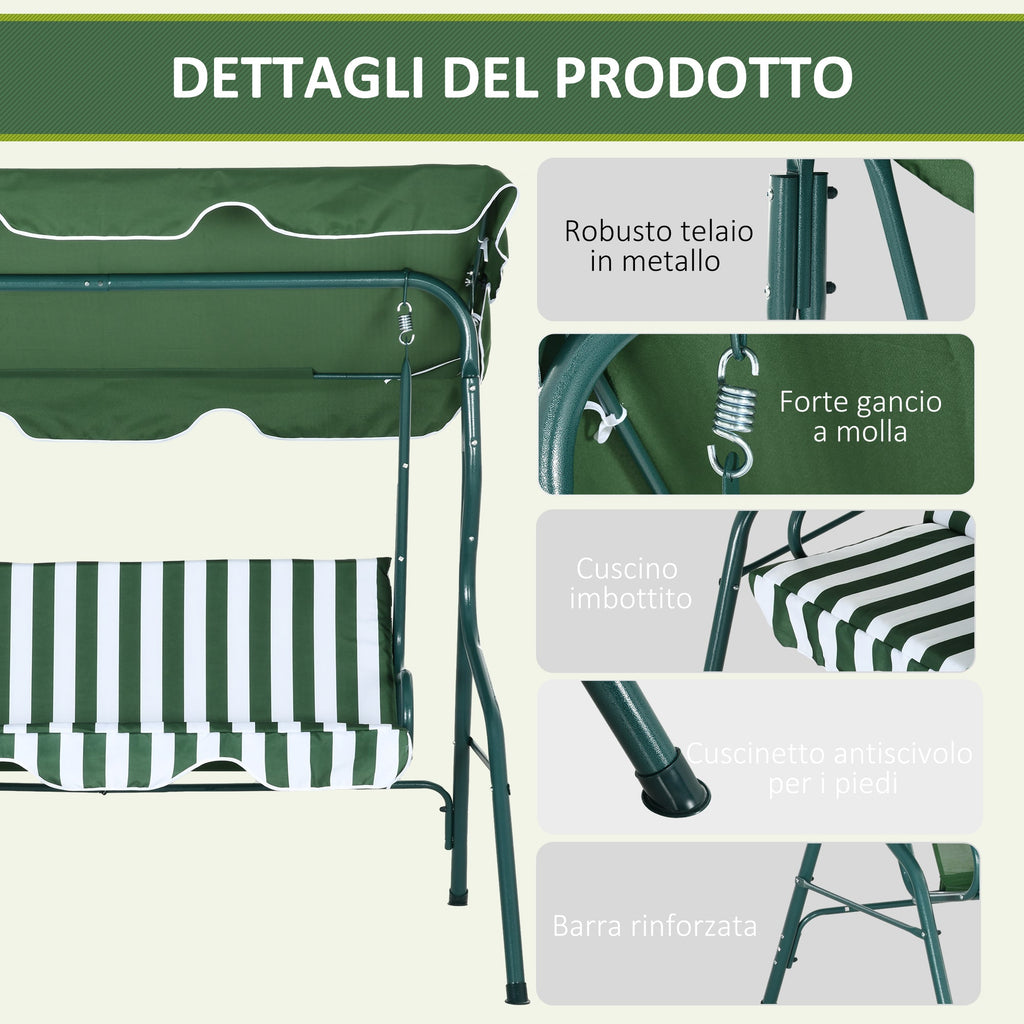 EasyComfort Dondolo 3-persoons tuinschommel 170x110x153 cm groen/wit
