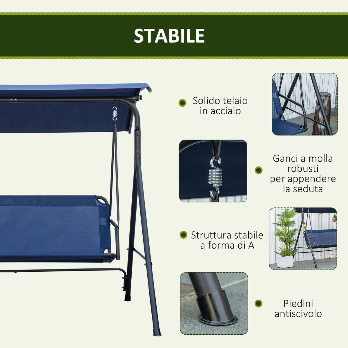 EasyComfort Dondolo da Giardino 3-zits tuinschommel, verstelbaar zonnedak