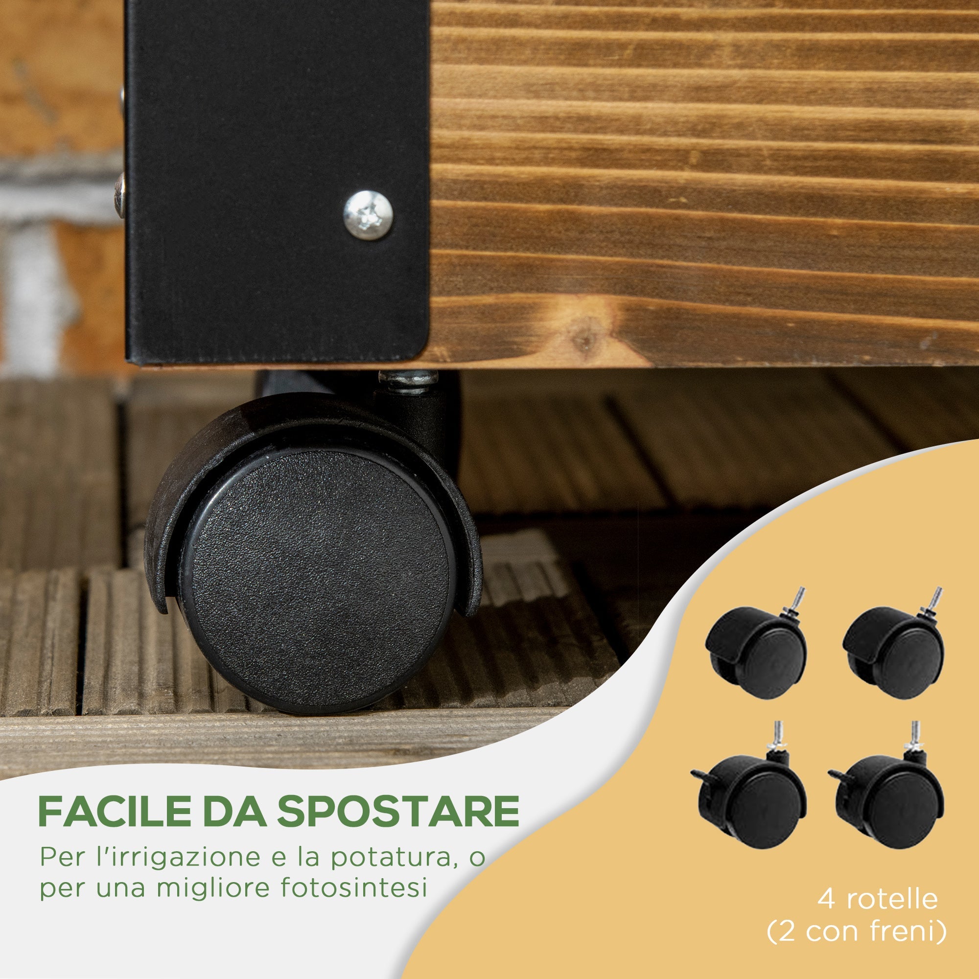 EasyComfort Fioriera with Traliccio per Rampicanti e Rotelle, in Legno di Abete, 65x31x147 cm, Marrone