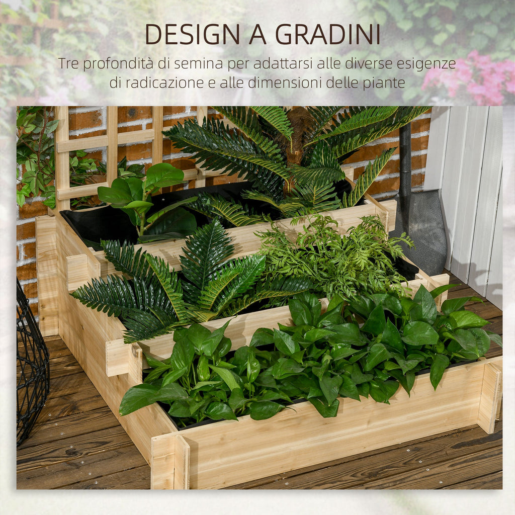 Easycomfort Fioriera da Esterno a 3 Livelli with Grigliato in Legno di Abete e Tessuto non Tessuto, 95x95x110 cm
