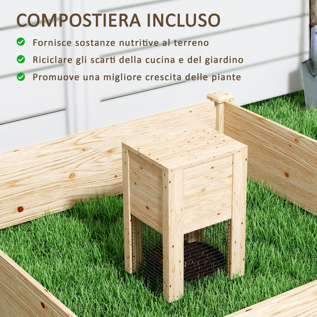 EasyComfort verhoogde plantenbak vurenhout 123x123x25.5 cm met compostbak