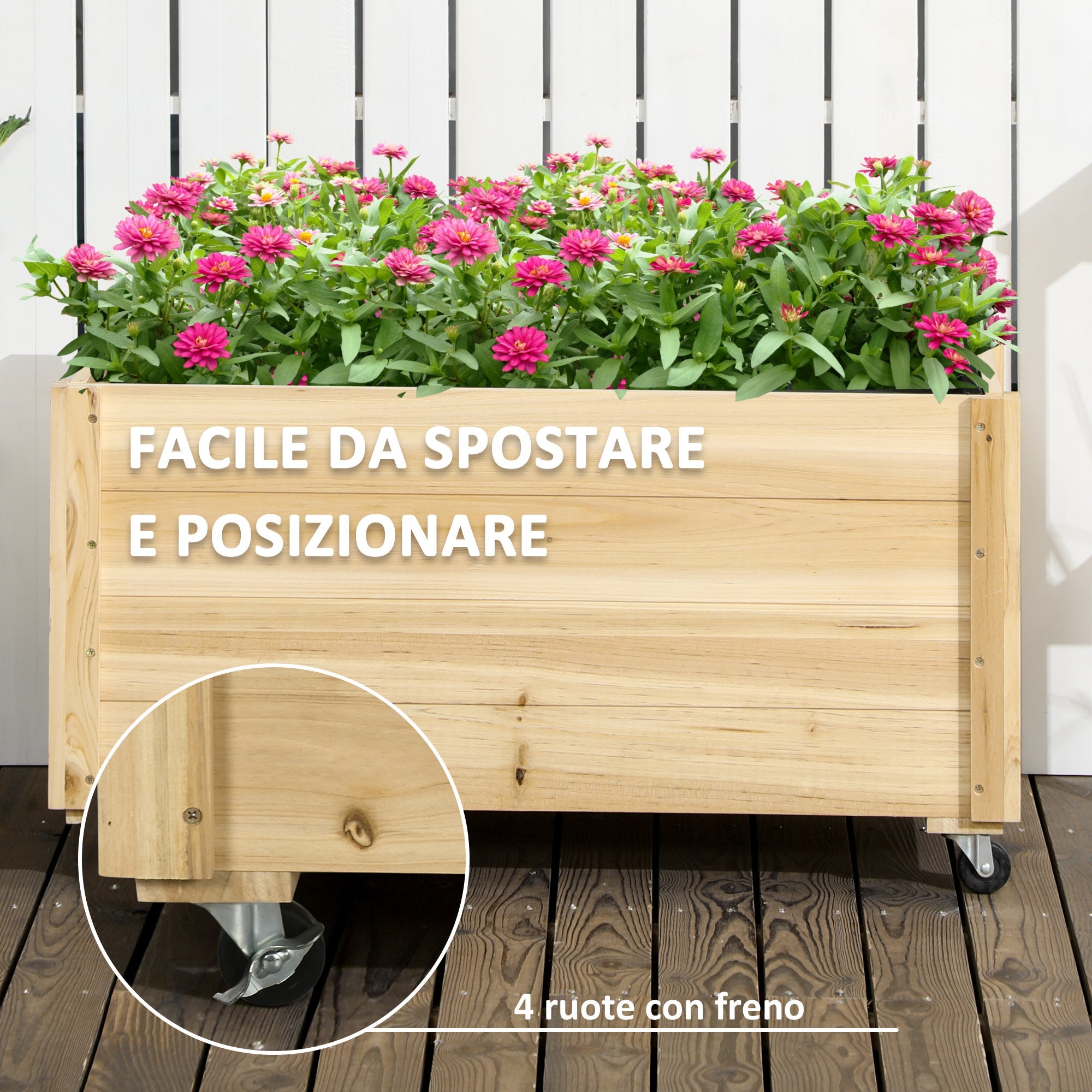 EasyComfort Fioriera da Giardino with Foro di Drenaggio e Rotelle, in Legno di Abete, 89x48x47 cm
