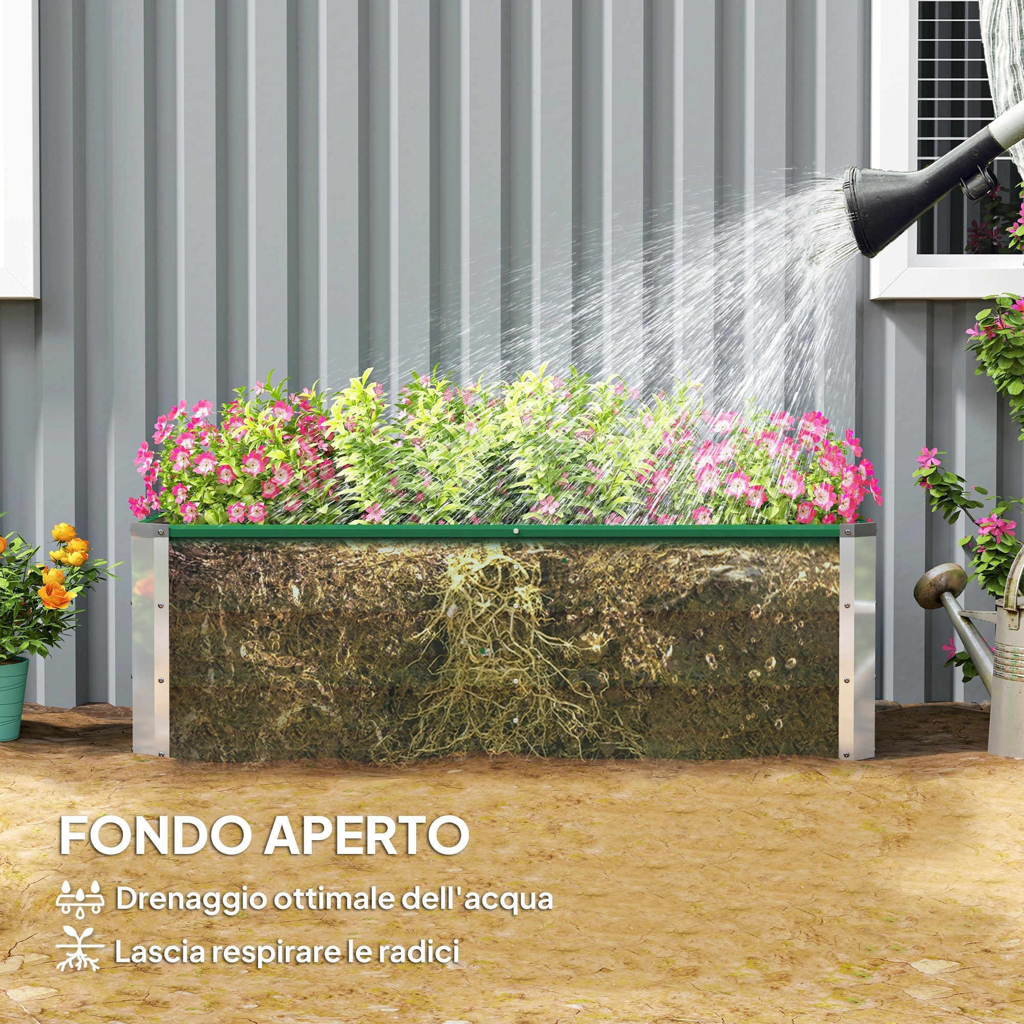 EasyComfort Fioriera da Giardino Senza Fondo with 2 Aree di Coltivazione, in Acciaio, 125x47x40 cm, Verde