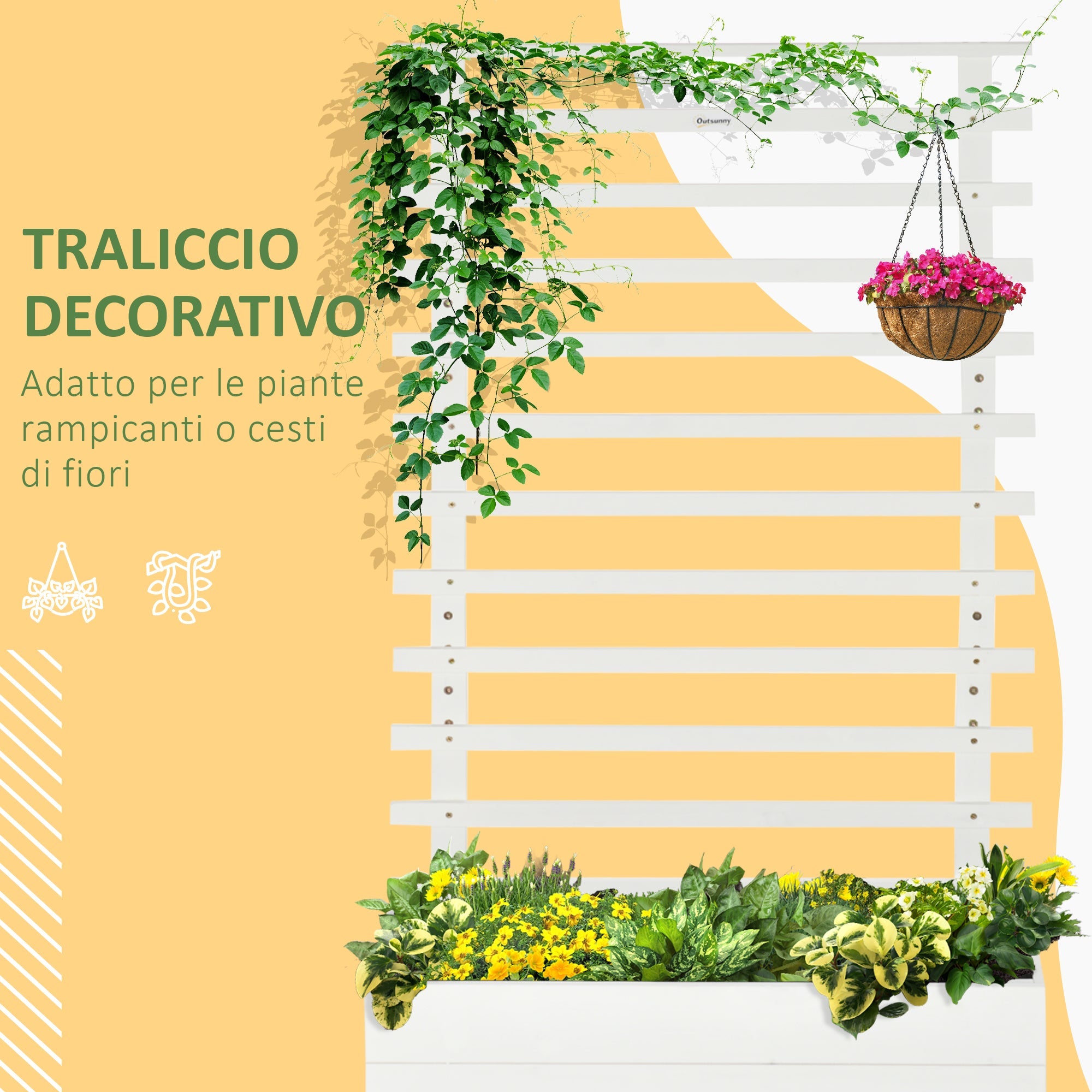Easycomfort Fioriera Verticale with 4 Ruote e Traliccio per Piante Rampicanti in Legno, 76x30x155cm, white