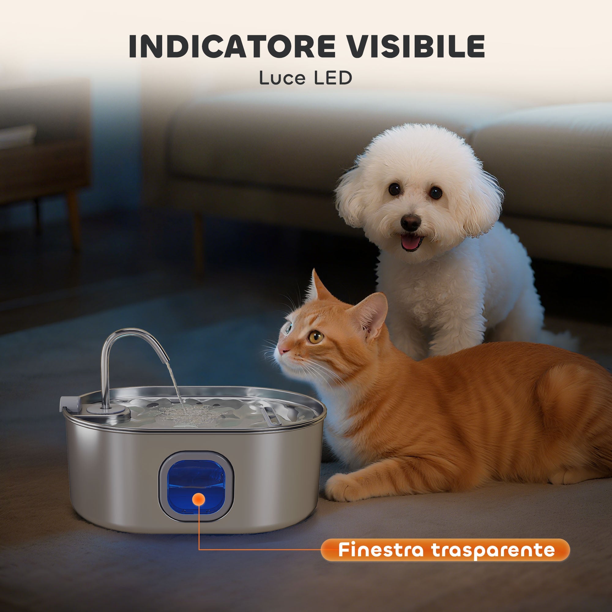 EasyComfort Kattenfontein 7L RVS 304 met LED en borstel