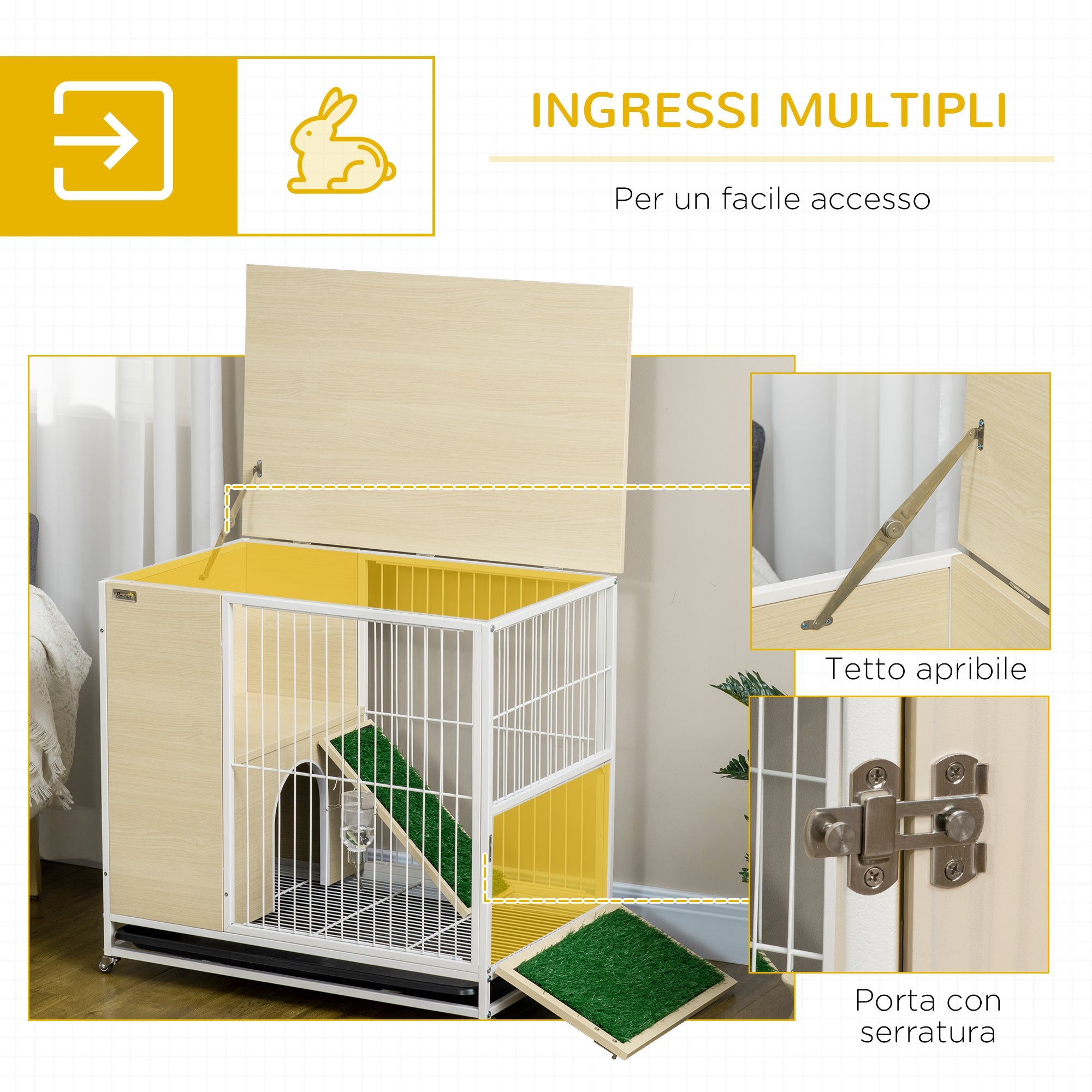 Easycomfort Gabbia per Conigli with Serbatoio d'Acqua e Vassoio Estraibile, in Truciolato, Acciaio e PVC, 78x52.5x76.5 cm