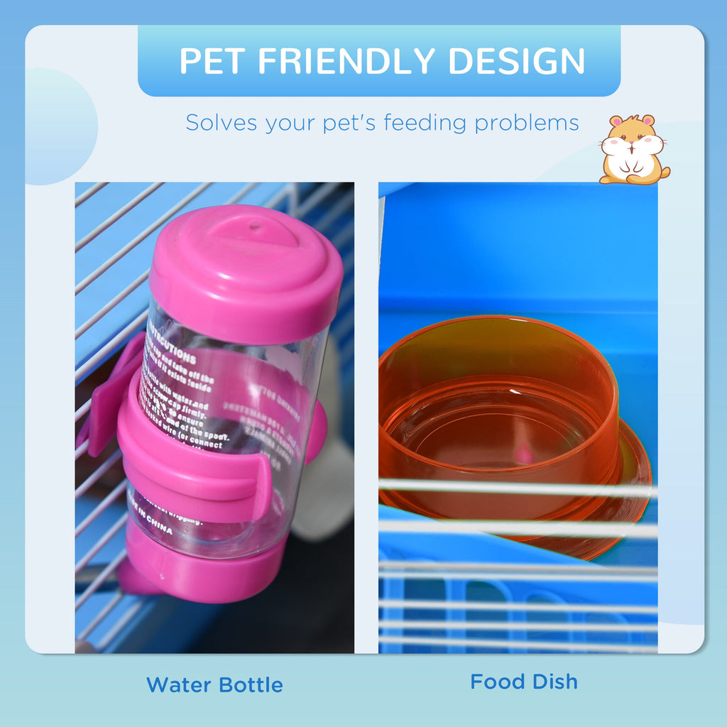 EASYCOMFORT 2-Tier Hamster Cage with Water Tank, Tray, Tube and Hamster Wheel, 46x30x37cm
