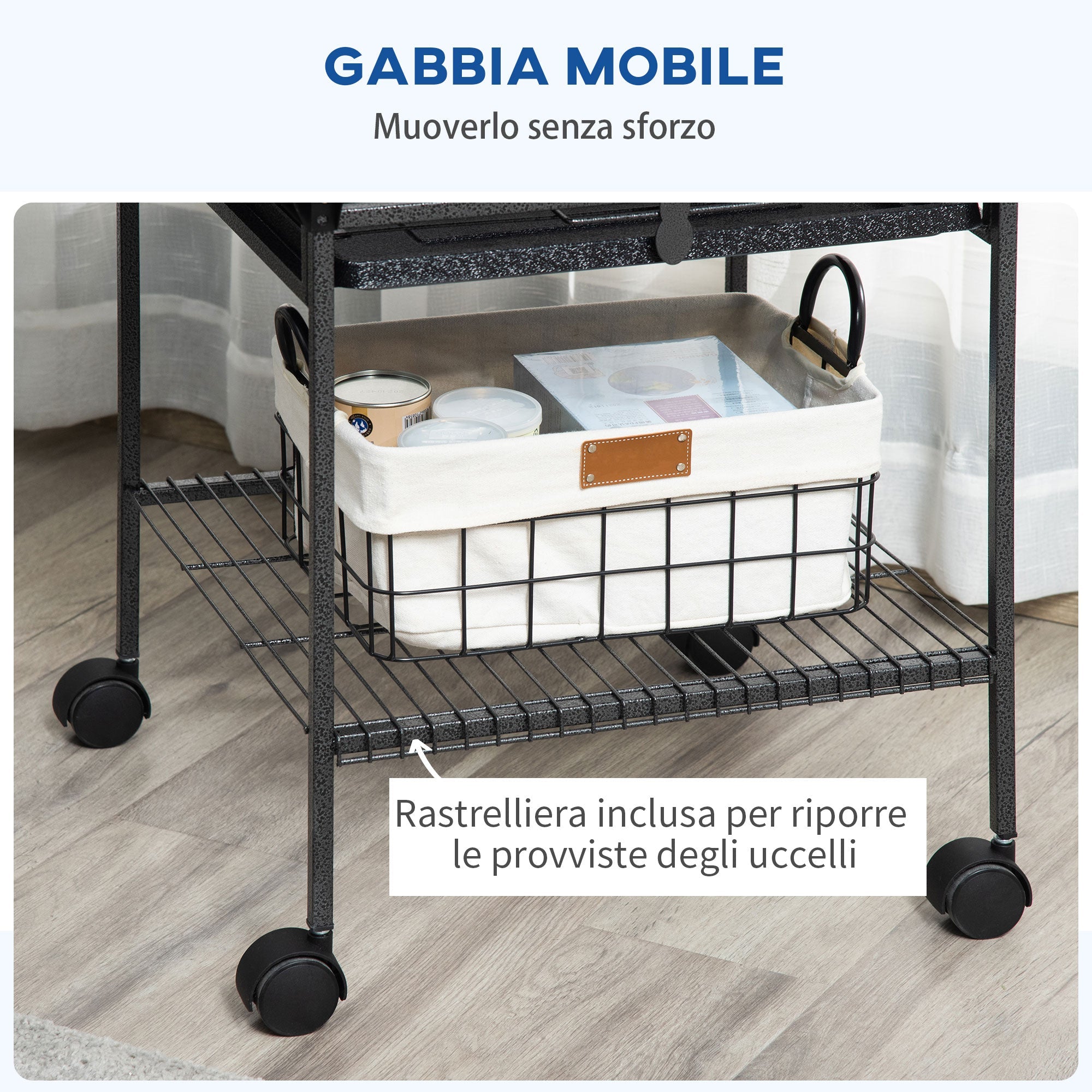 EasyComfort Vogelkooi voor parkieten 62.5x62.5x156 cm, 2 zitstokken en boogladder