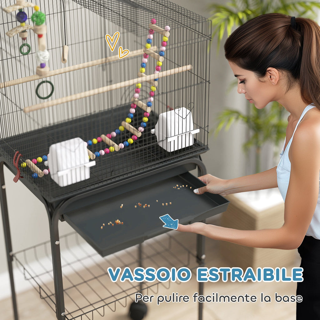 EasyComfort Vogelkooi met onderstel, zwenkwielen en accessoires, 46x36x120 cm