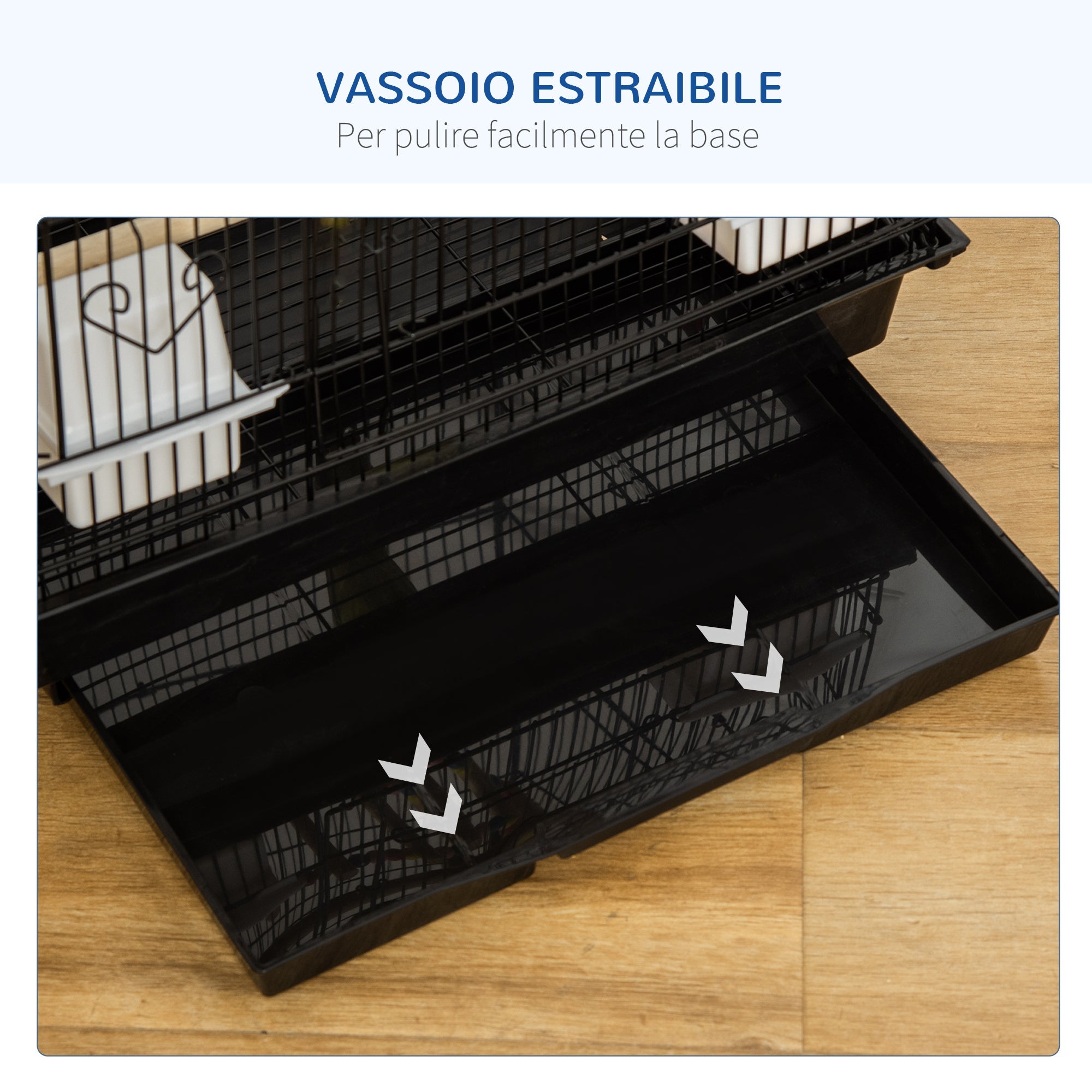 EasyComfort Gabbia per Uccelli con Scaletta, Altalena, Ciotole e Giochi, in Acciaio, PP e Legno, 46x36x100 cm, Nera
