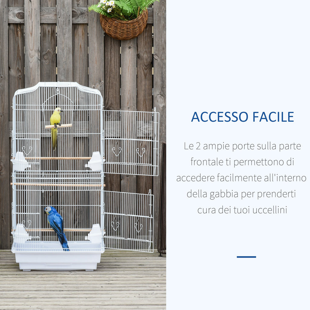 EASYCOMFORT Bird Cage with Perches, Swing and Bowls, Aviary in Metal and Plastic, 46.5x35.5x92cm, White