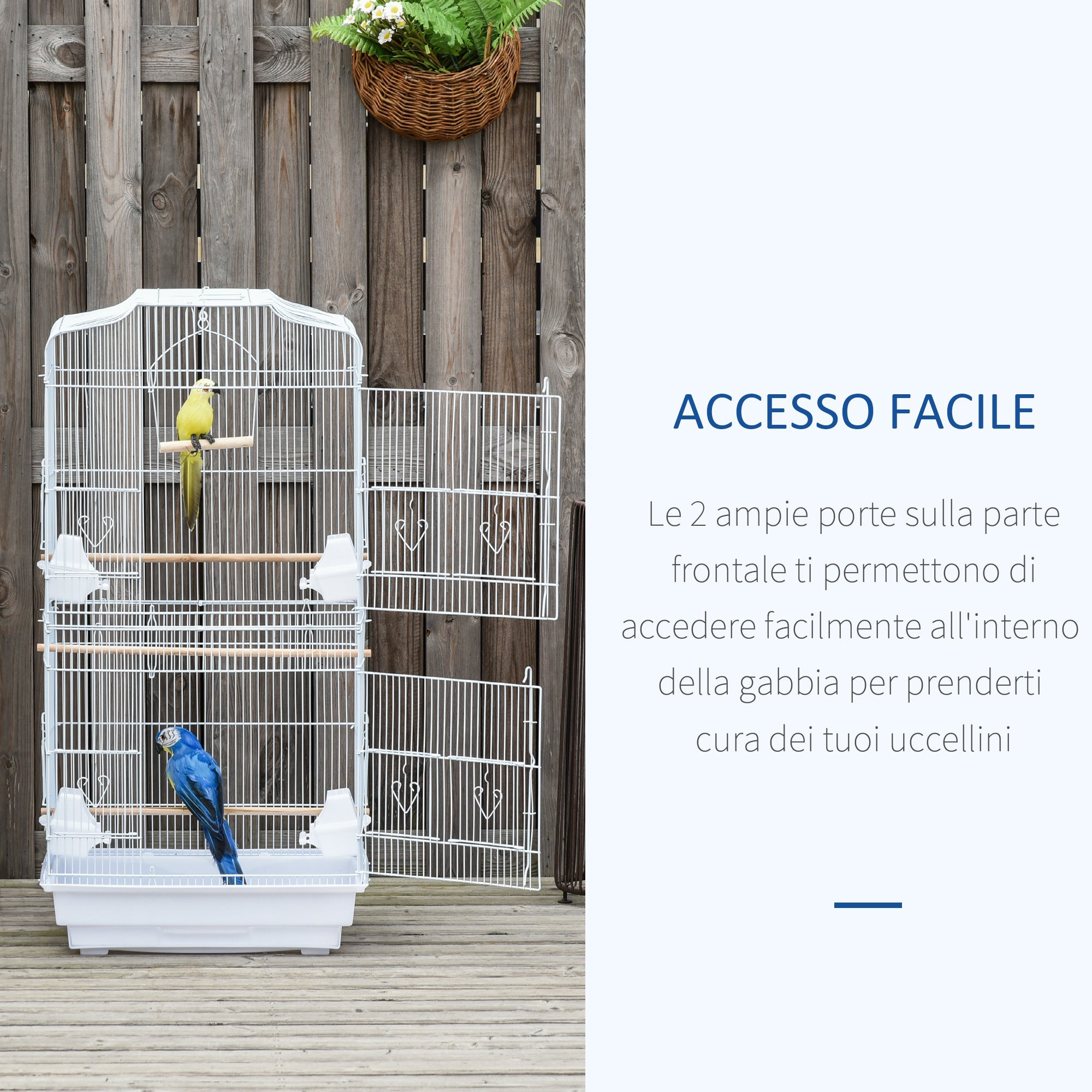 EASYCOMFORT Bird Cage with Perches, Swing and Bowls, Aviary in Metal and Plastic, 46.5x35.5x92cm, White