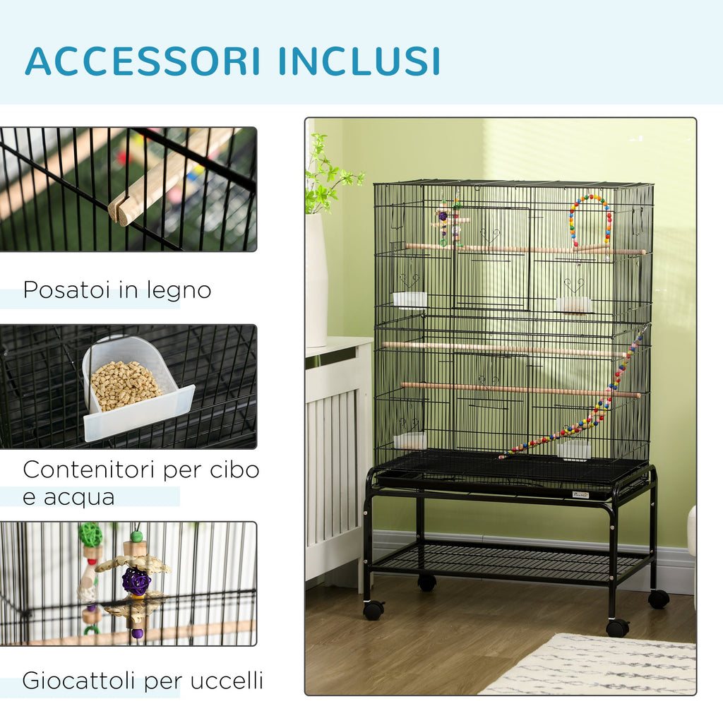 EasyComfort Vogelkooi staal met zitstokken en accessoires 79x49x133 cm