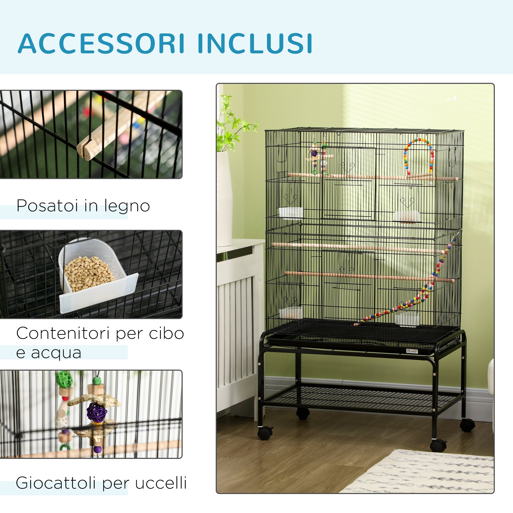 EasyComfort Vogelkooi staal met zitstokken en accessoires 79x49x133 cm