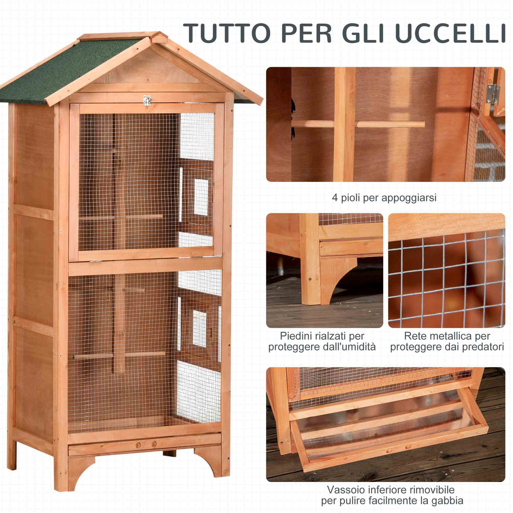 EasyComfort Gabbia per Uccelli in Legno e Metallo a 3 Aperture con 4 Posatoi e Vassoio Rimovibile, 80.5x57x153 cm, Arancione