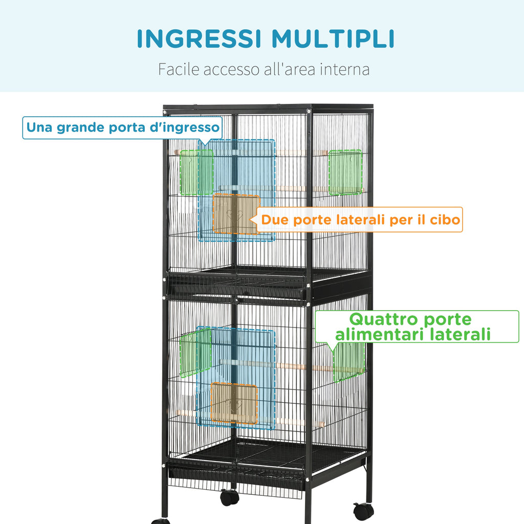 EasyComfort volière voor vogels met wielen 51.5x50x140 cm, zwart