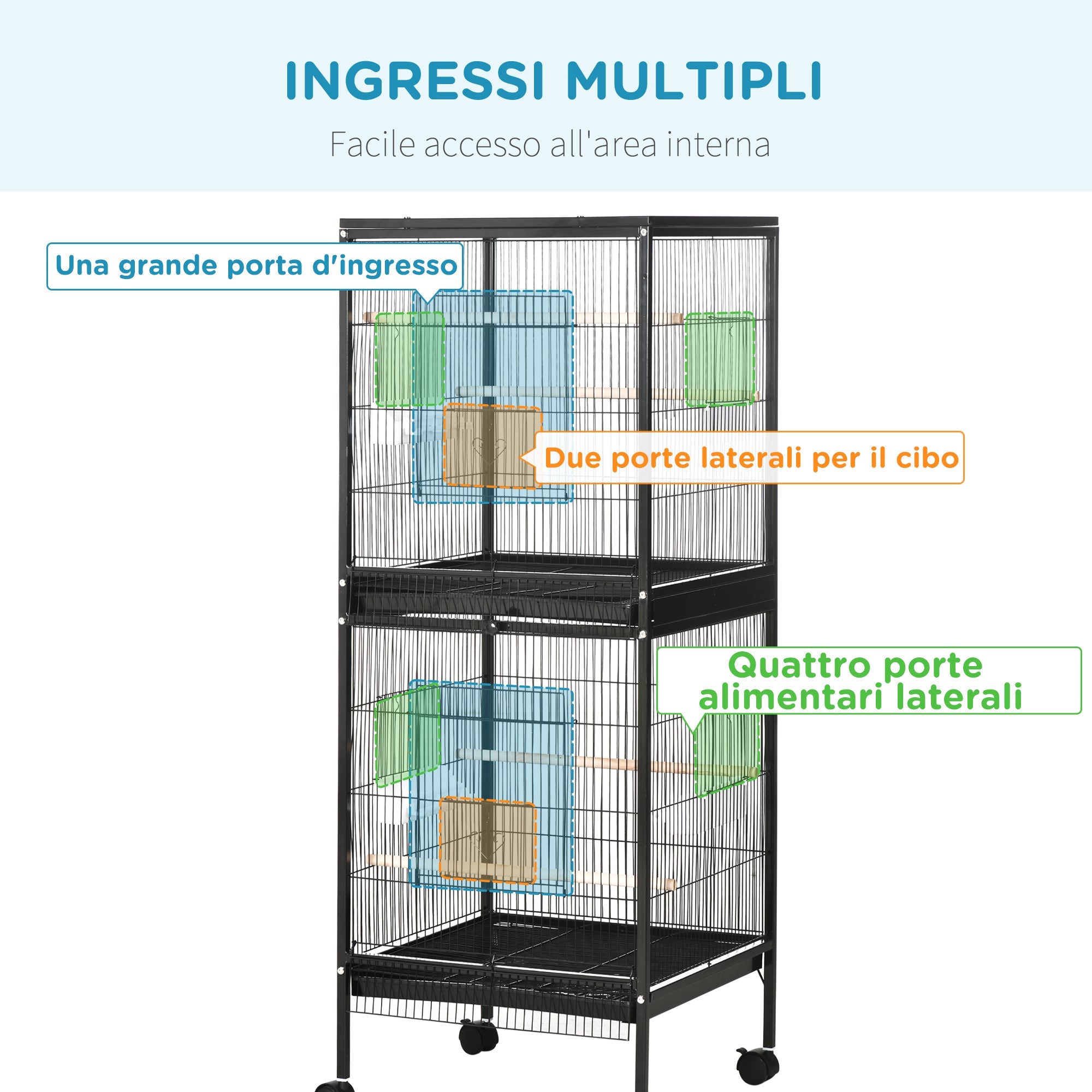 EasyComfort volière voor vogels met wielen 51.5x50x140 cm, zwart