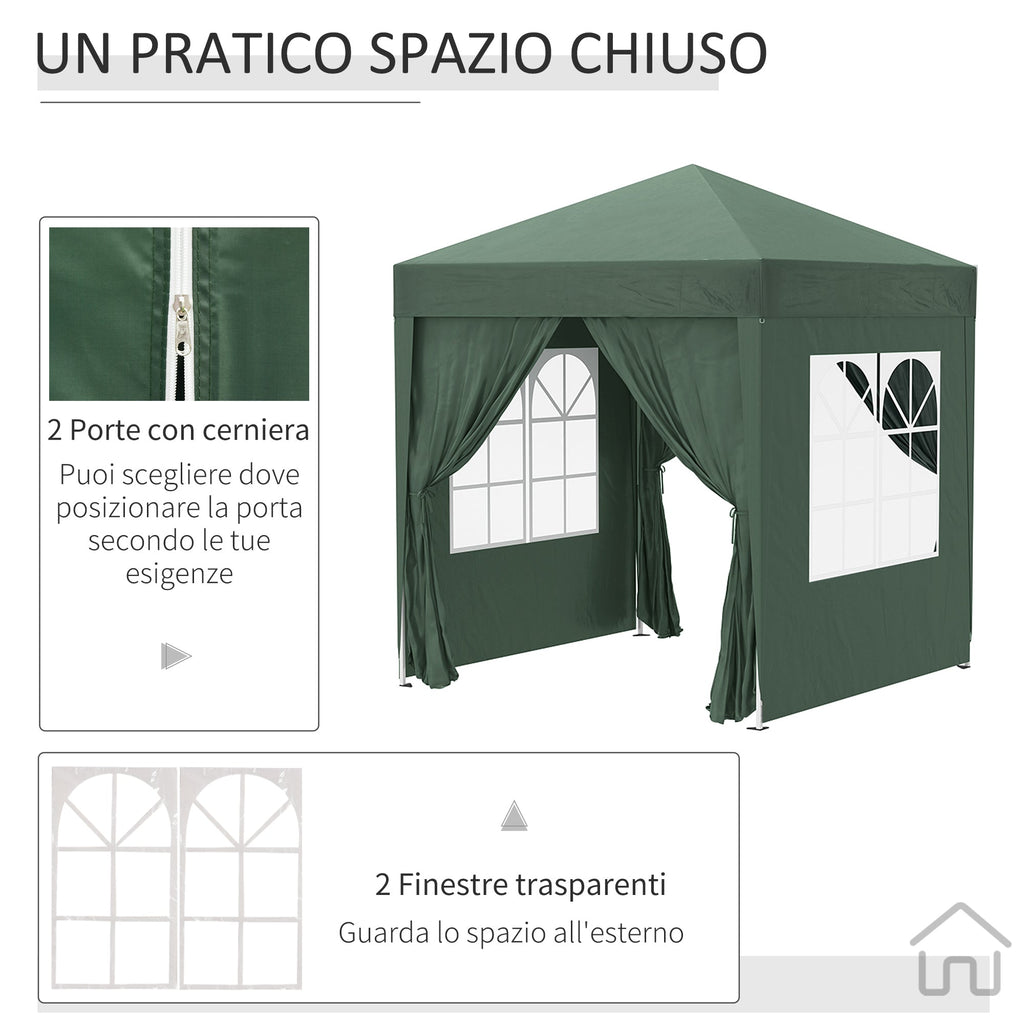EasyComfort Gazebo 2x2 m Pieghevole with 4 Pareti Rimovibili e Borsa da Trasporto, in Metallo e Poliestere, Verde