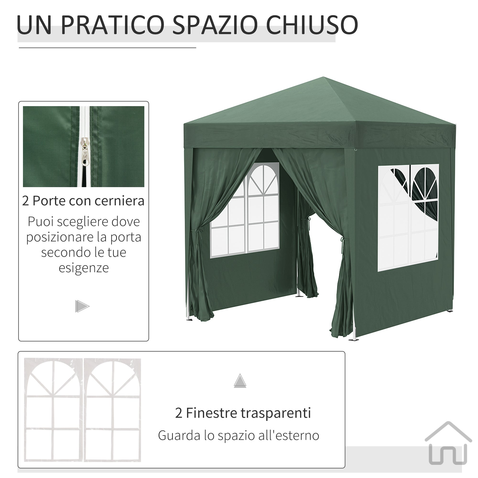 EasyComfort Gazebo 2x2 m Pieghevole with 4 Pareti Rimovibili e Borsa da Trasporto, in Metallo e Poliestere, Verde
