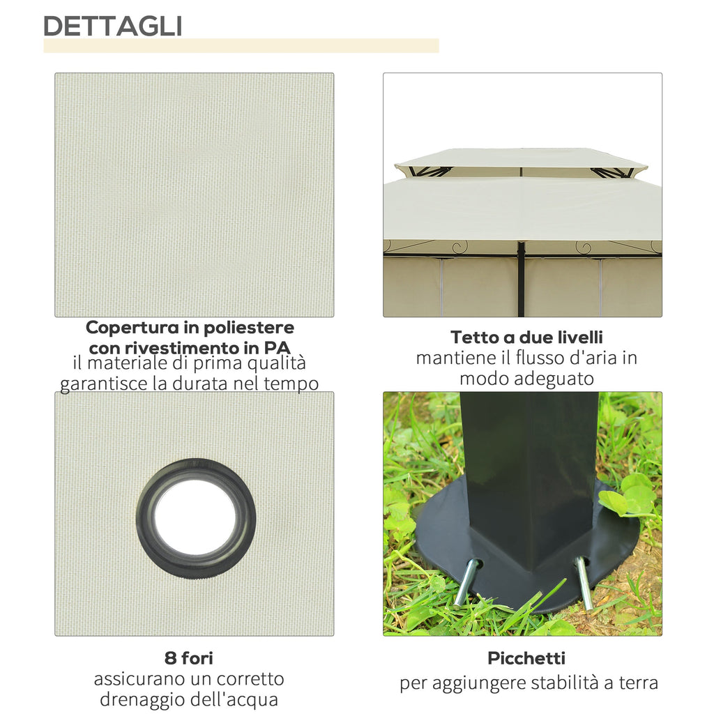 Easycomfort Gazebo da Giardino 3x4 m with Tende e Tetto a 2 Livelli white Crema