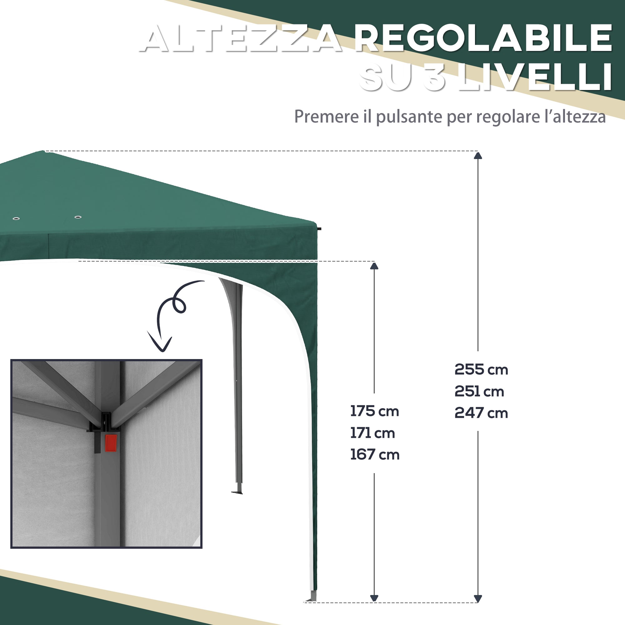 EasyComfort Gazebo verstelbaar 295 x 295 cm groen