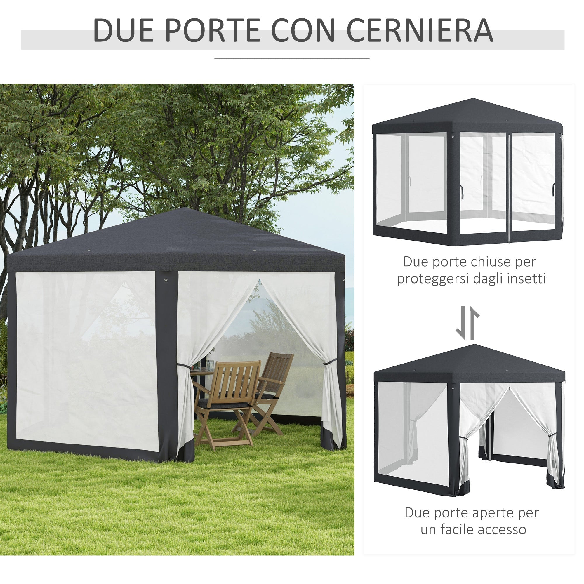 EasyComfort Gazebo da Giardino Esagonale with Doppio Ingresso, in Metallo e Poliestere, 3.94x3.94x2.5 m, Grigio