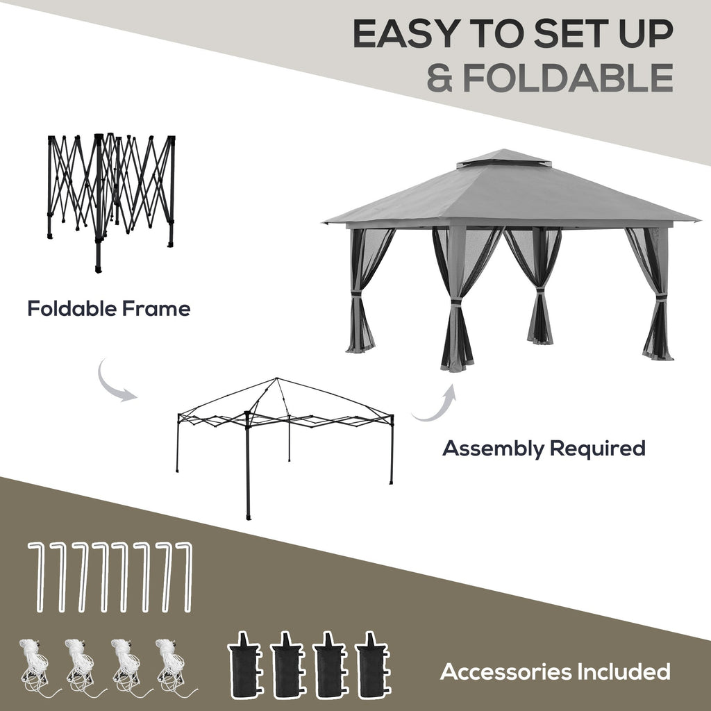 Easycomfort Gazebo Pieghevole 4x4 with Borsa da Trasporto, Picchetti, Funi e Sacchi di Sabbia Inclusi, 392x392x283 cm, Grigio