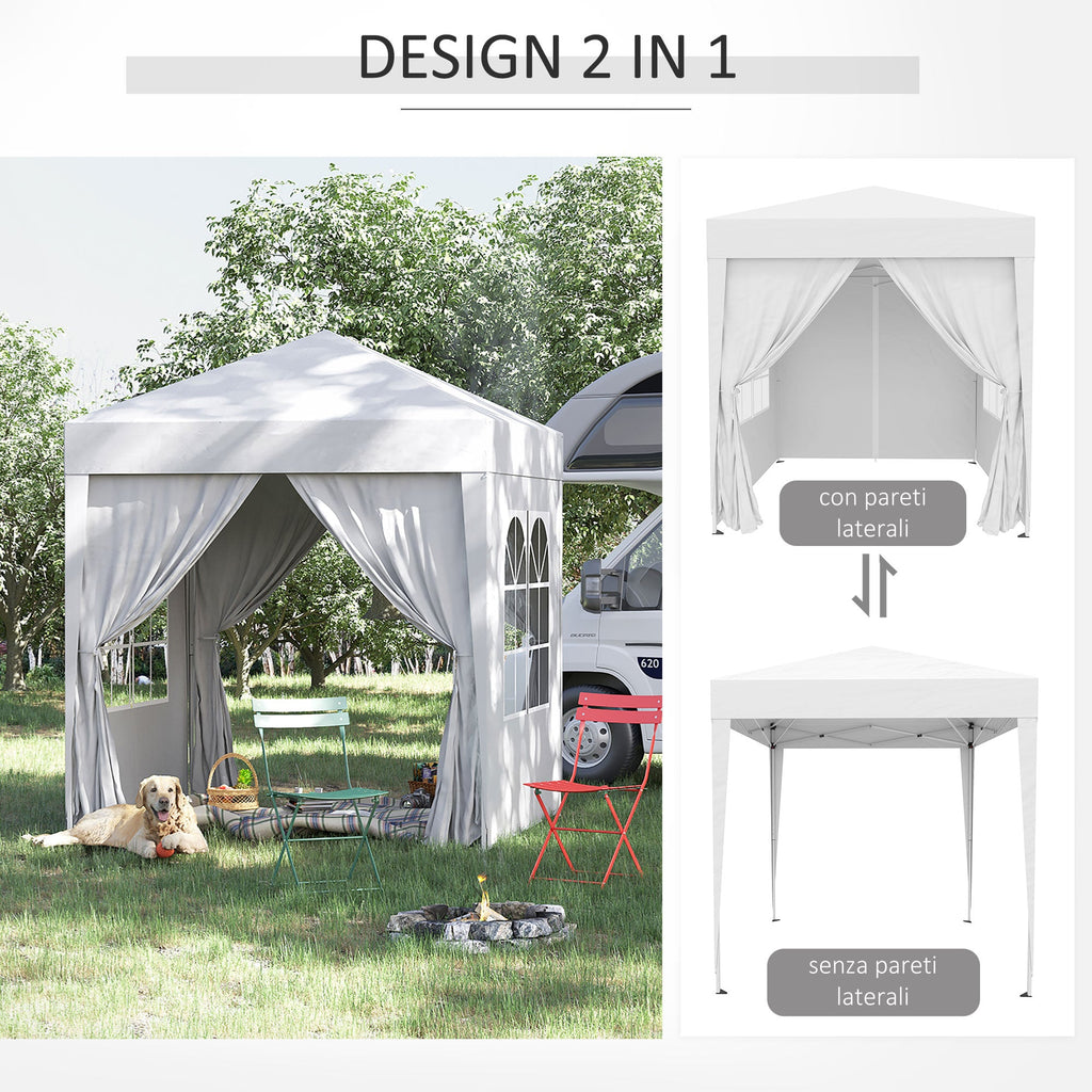 EasyComfort Gazebo Pieghevole Pop Up 2x2 m with 4 Pareti Rimovibili in Poliestere e Acciaio, white