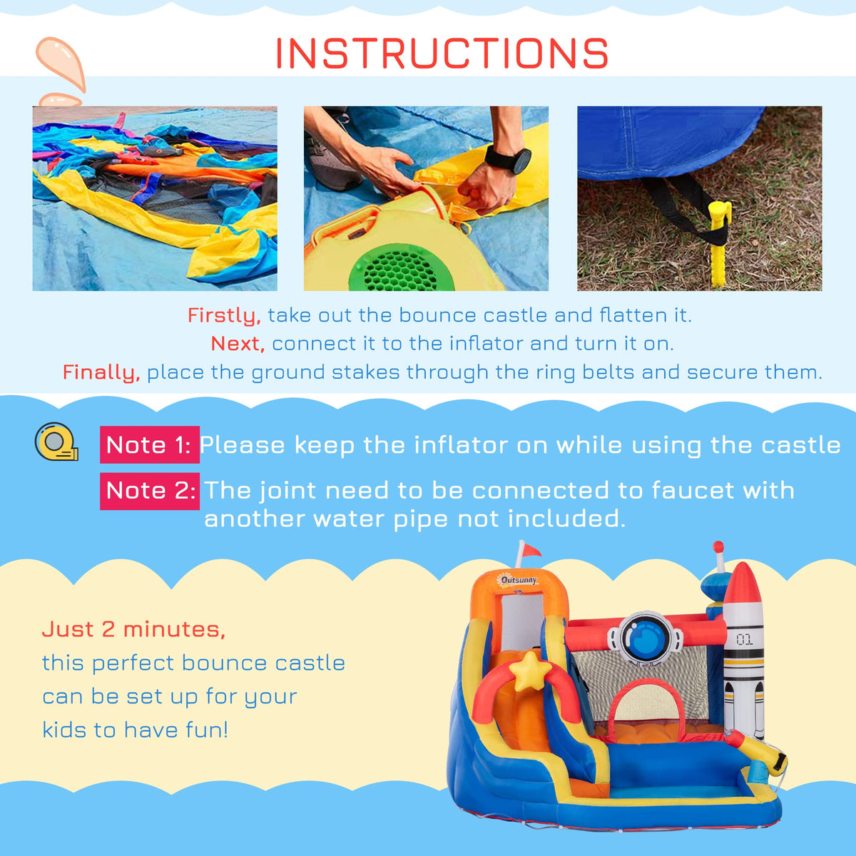 Easycomfort Gioco Springkasteel voor 3–8 jaar, 340x270x227 cm