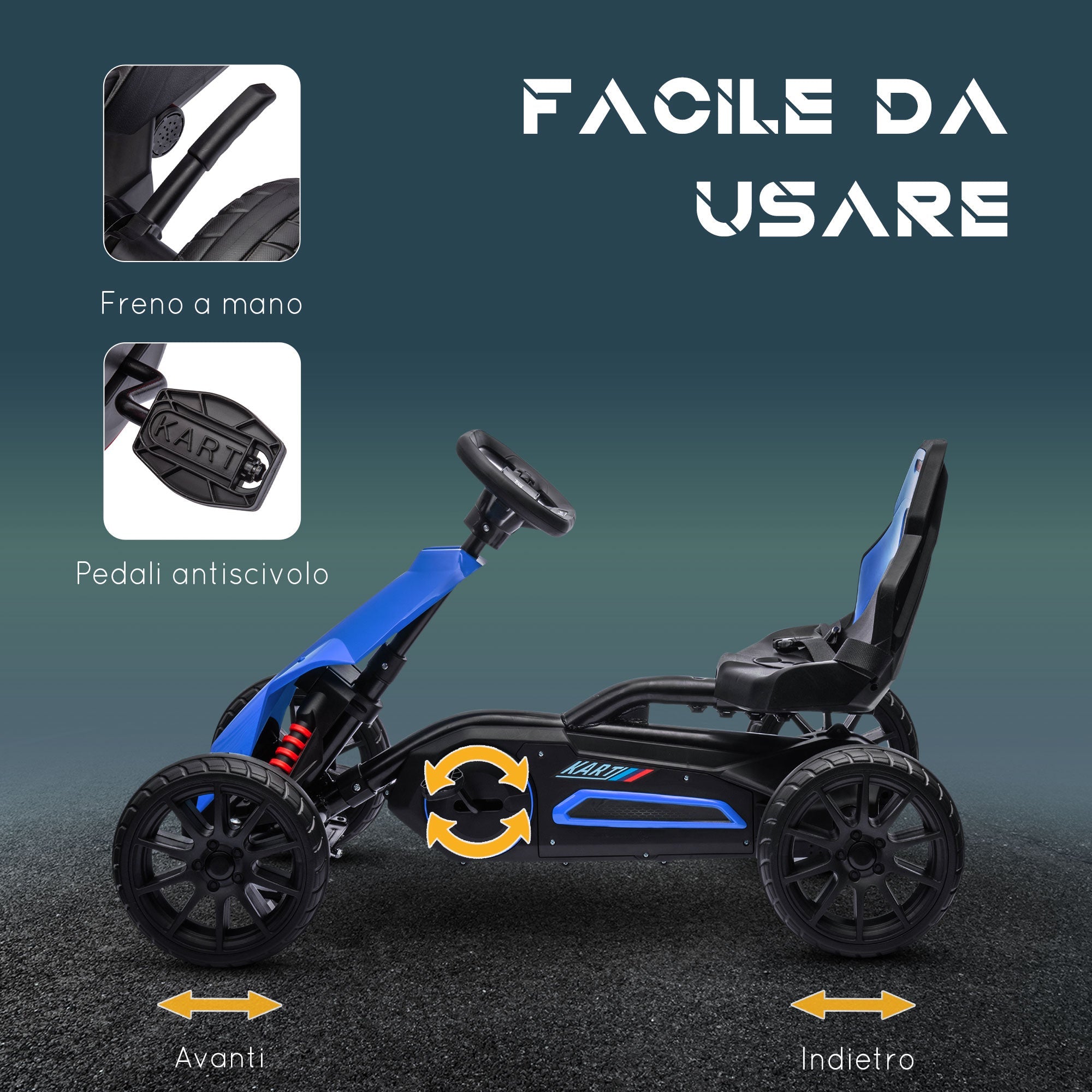 EasyComfort Go Kart trapauto 3–8 jaar, verstelbare stoel, EVA-wielen, 100x58x58.5 cm