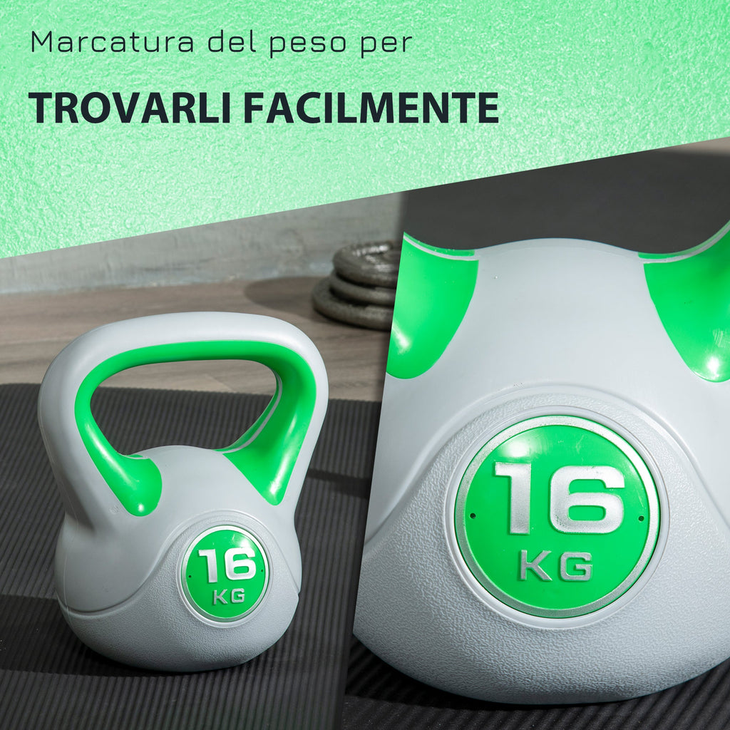 EasyComfort kettlebell 16 kg – PU, platte basis, groen